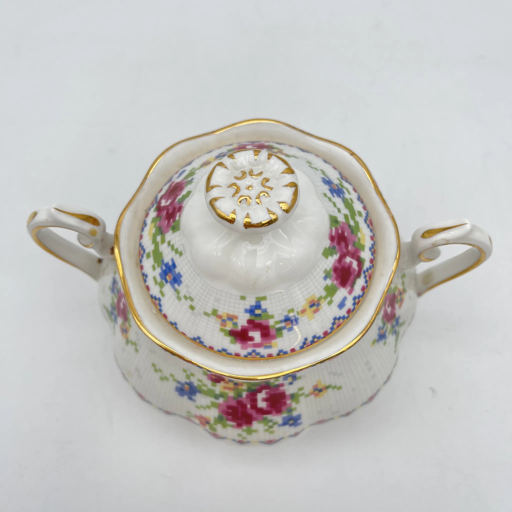 【复古】糖碗(糖罐)/ Royal Albert / Petit Point /估计1930-70s / Bone China /英国/小波湾风