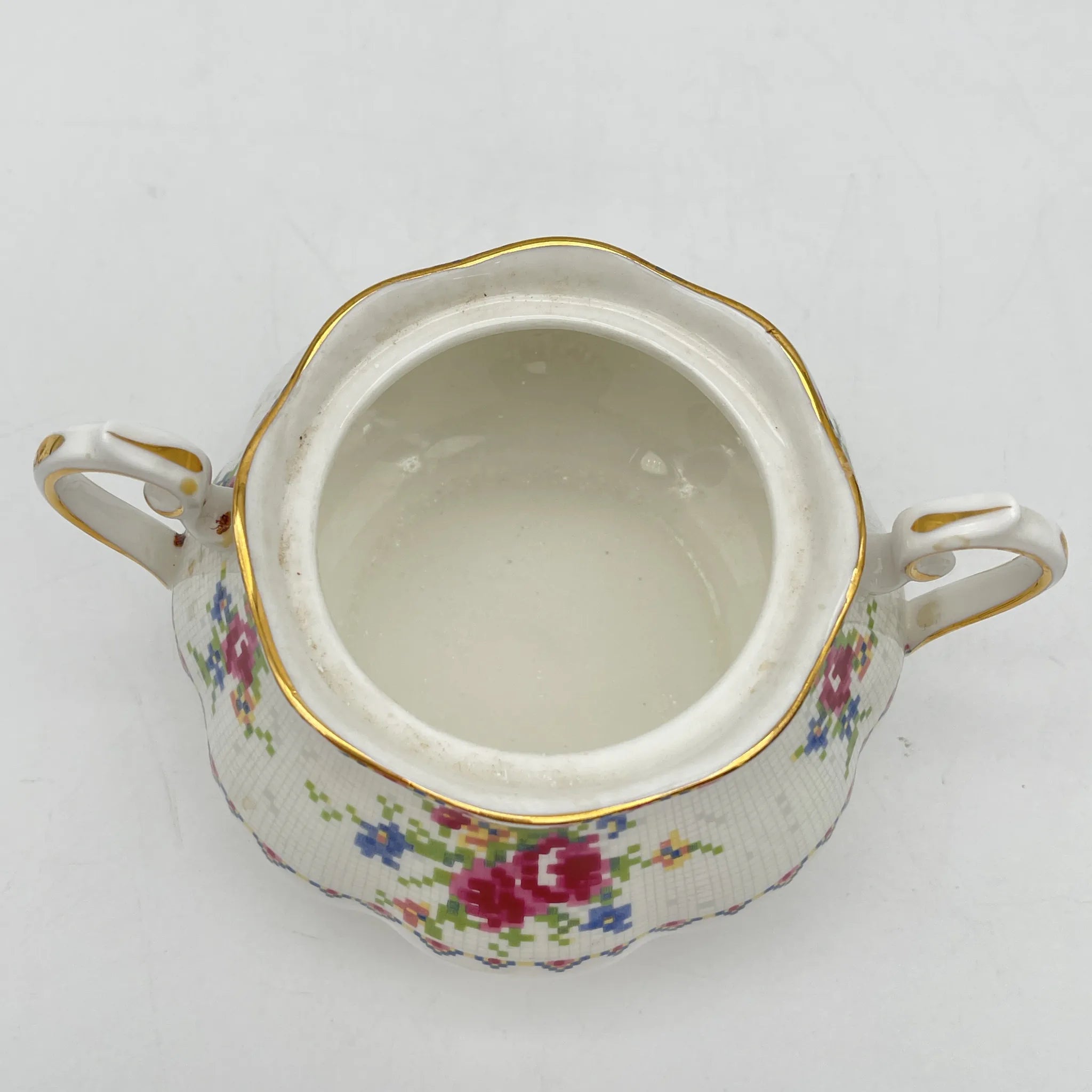 【复古】糖碗(糖罐)/ Royal Albert / Petit Point /估计1930-70s / Bone China /英国/小波湾风