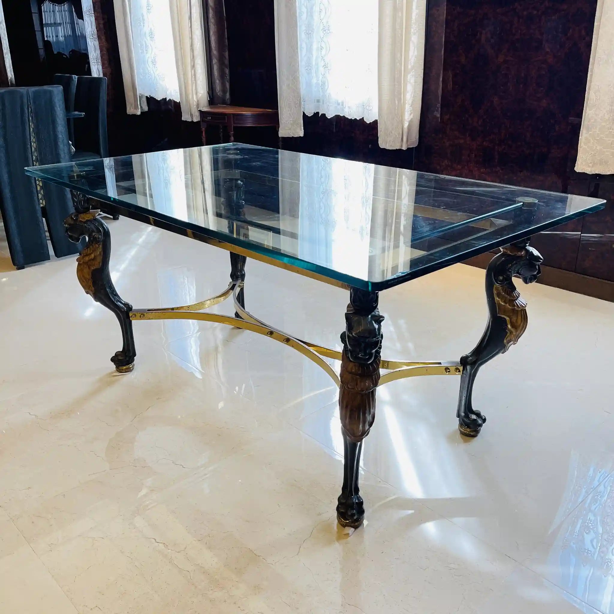 【アンティーク】 ガラステーブル / ライオンモチーフ / 1960年代 / フランス