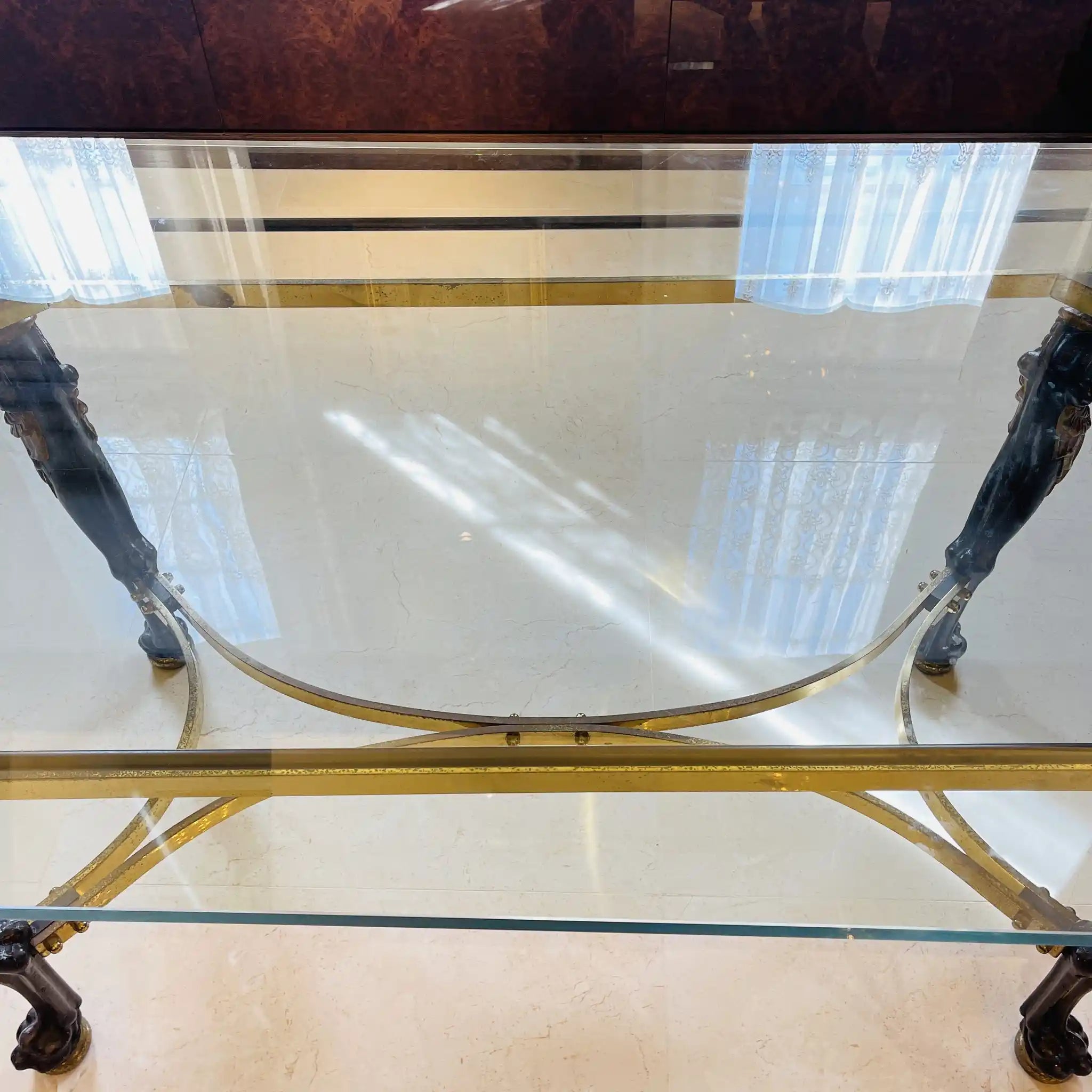 【アンティーク】 ガラステーブル / ライオンモチーフ / 1960年代 / フランス