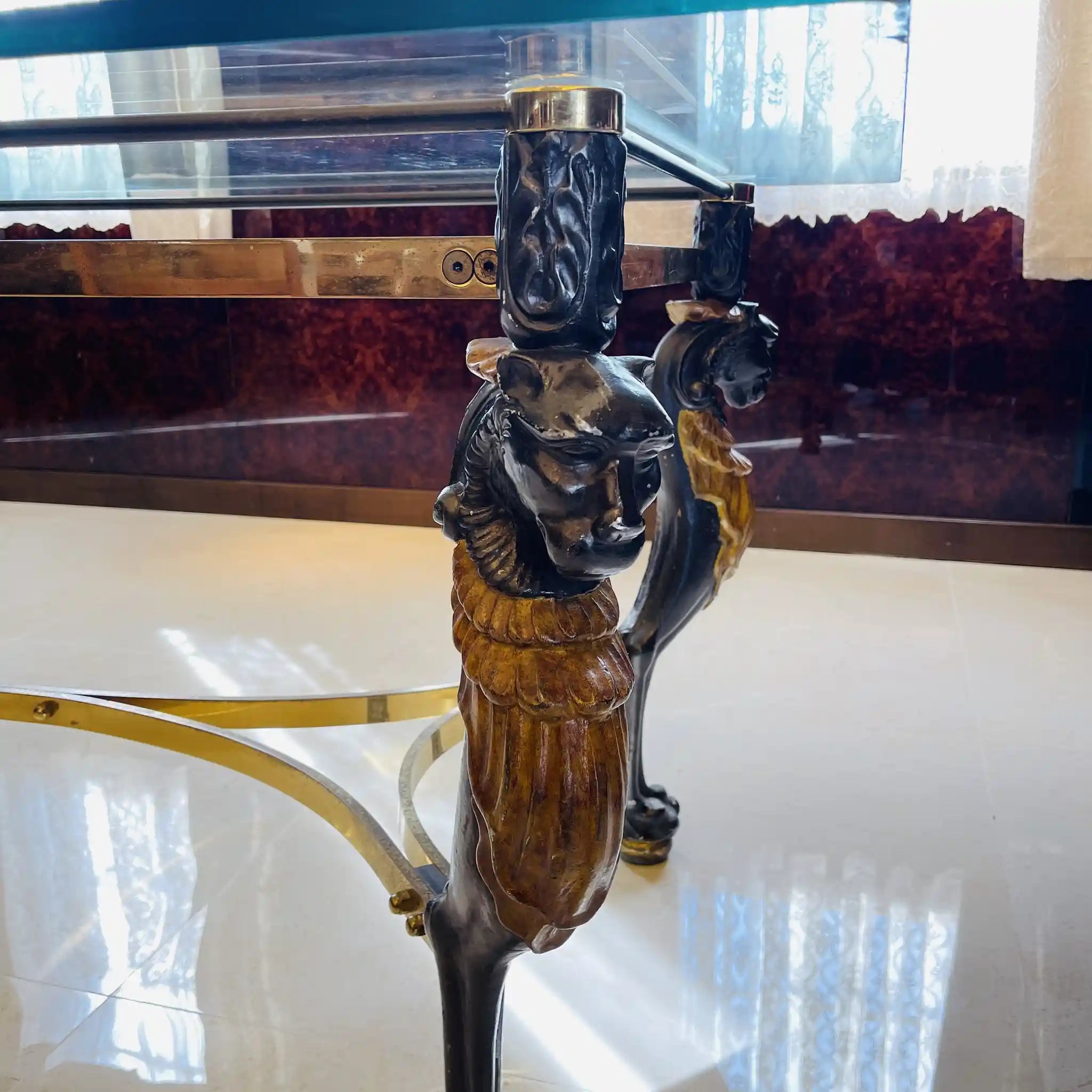 【アンティーク】 ガラステーブル / ライオンモチーフ / 1960年代 / フランス