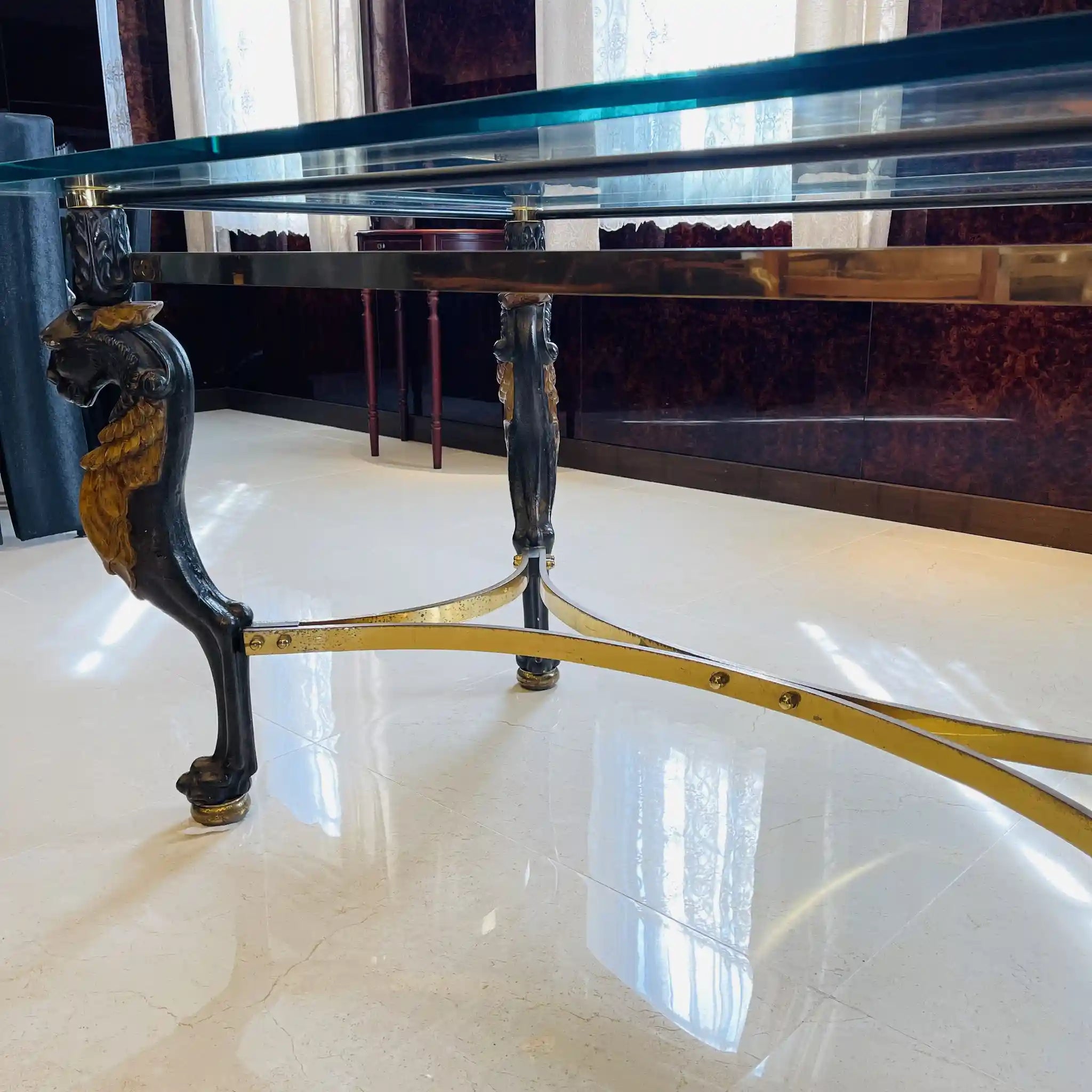 【アンティーク】 ガラステーブル / ライオンモチーフ / 1960年代 / フランス