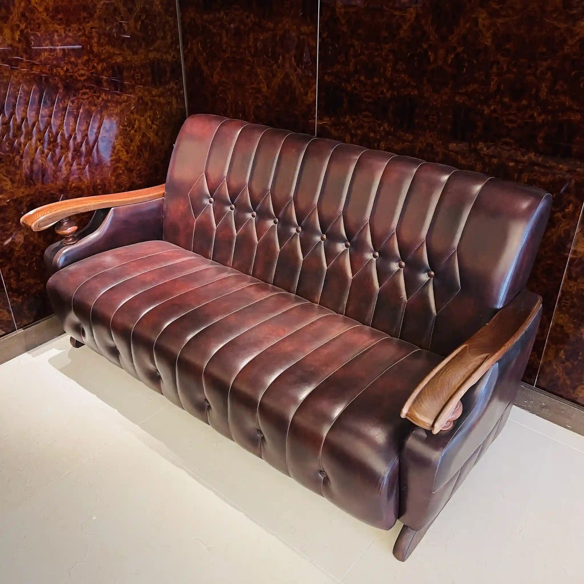 ビンテージ調ソファセット / カリモク / 本革 / 2Pソファ,1Pソファ,ローテーブル