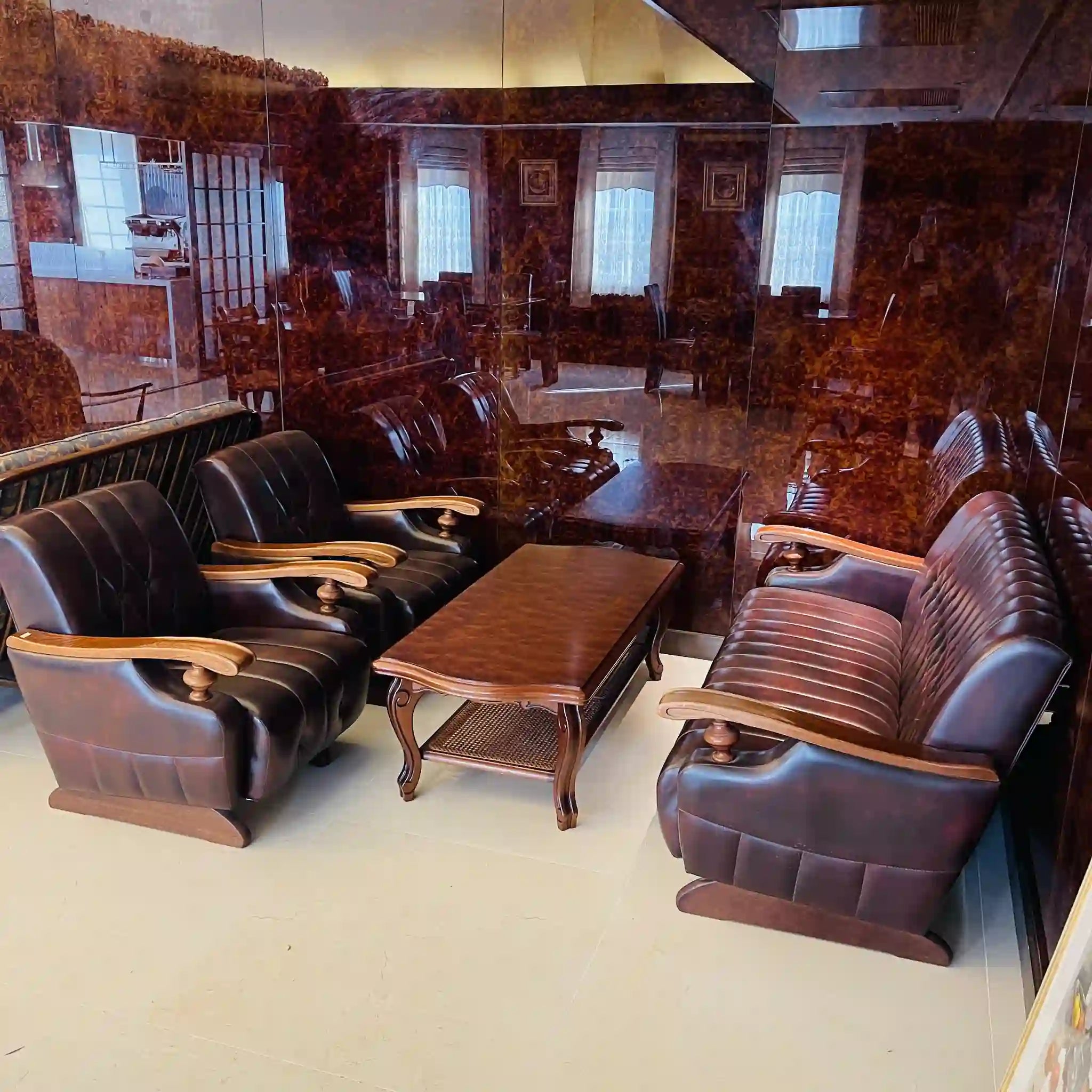 ビンテージ調ソファセット / カリモク / 本革 / 2Pソファ,1Pソファ,ローテーブル