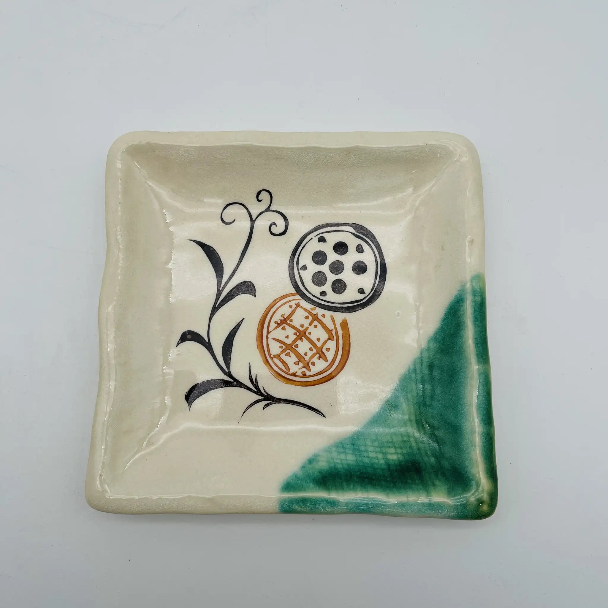 【リユース】 銘々皿 6P / 珠山作 / 織部焼 / 陶器 / 日本 / 箱付き