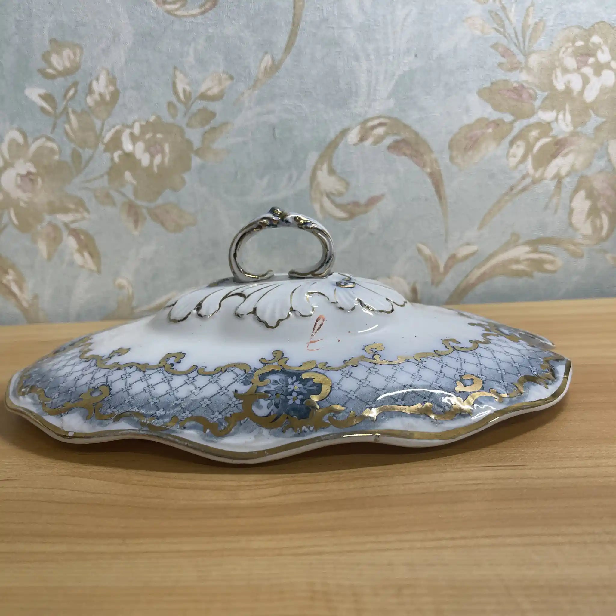 【アンティーク】 スープチューリン+レードル / Furnivals / Venice / 推定1900前後 / 陶器 / イギリス / ロカイユ, スクロール, ラティスワーク