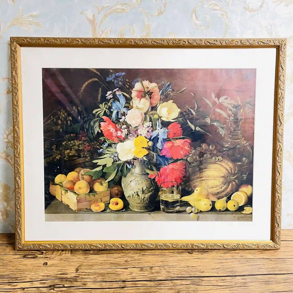 【美品】アート　絵画　版画　美術　置物　インテリア　工芸品　美術品　A2781 イワン・フルツキー / 絵画(アート) / 「花と果実のある静物」 / 紙