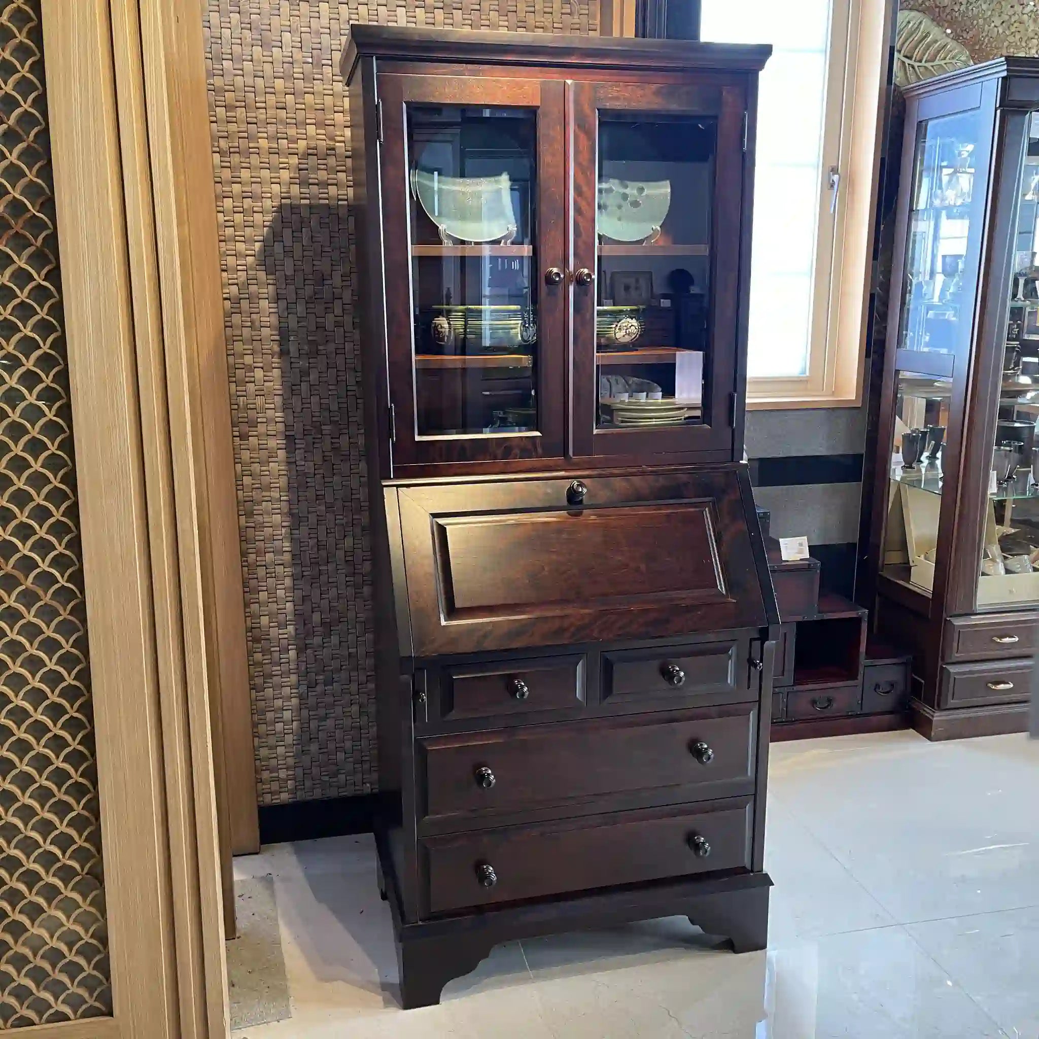 【リユース】 ライティングデスク 書棚付き / 北海道民芸家具 / 木製 / 日本