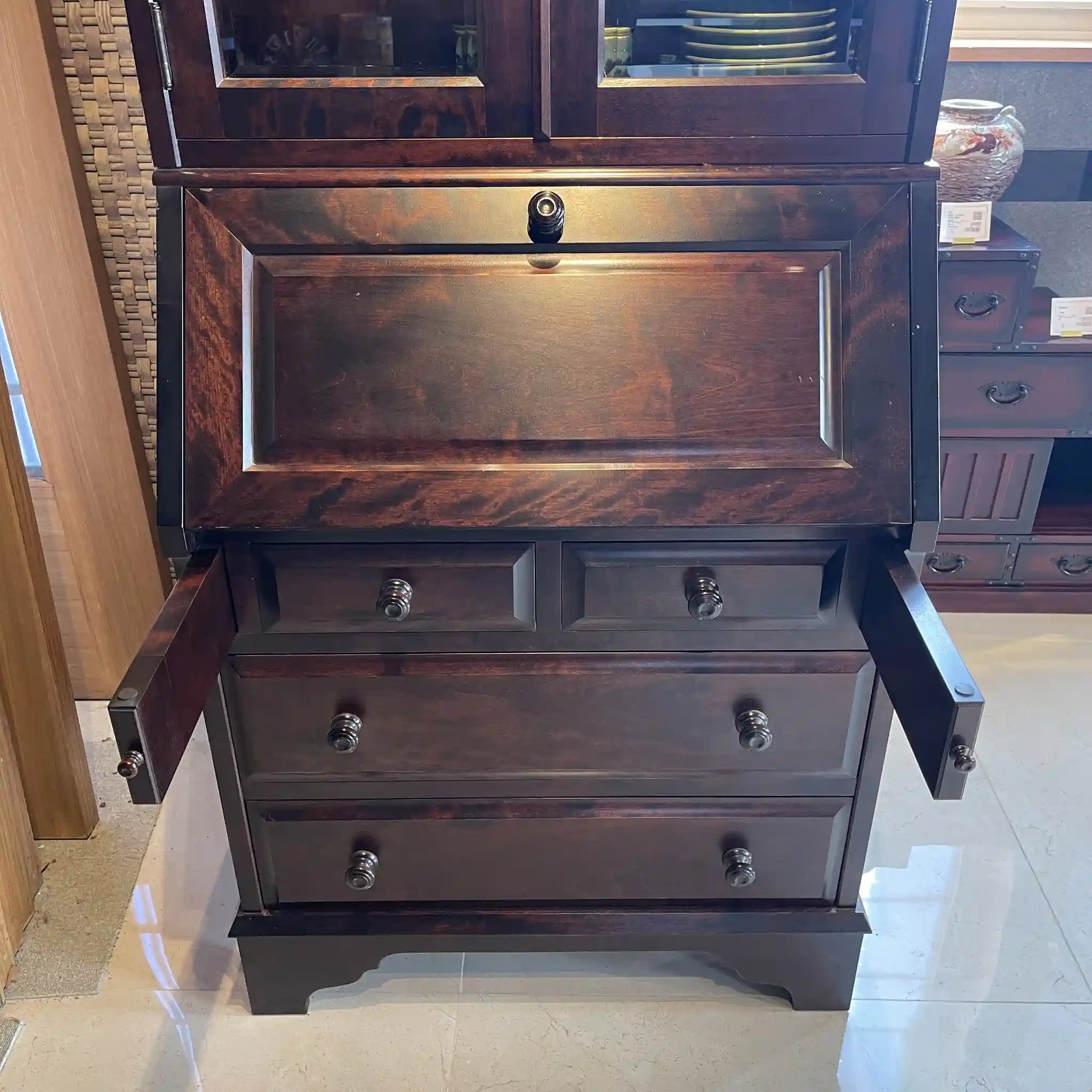 【リユース】 ライティングデスク 書棚付き / 北海道民芸家具 / 木製 / 日本