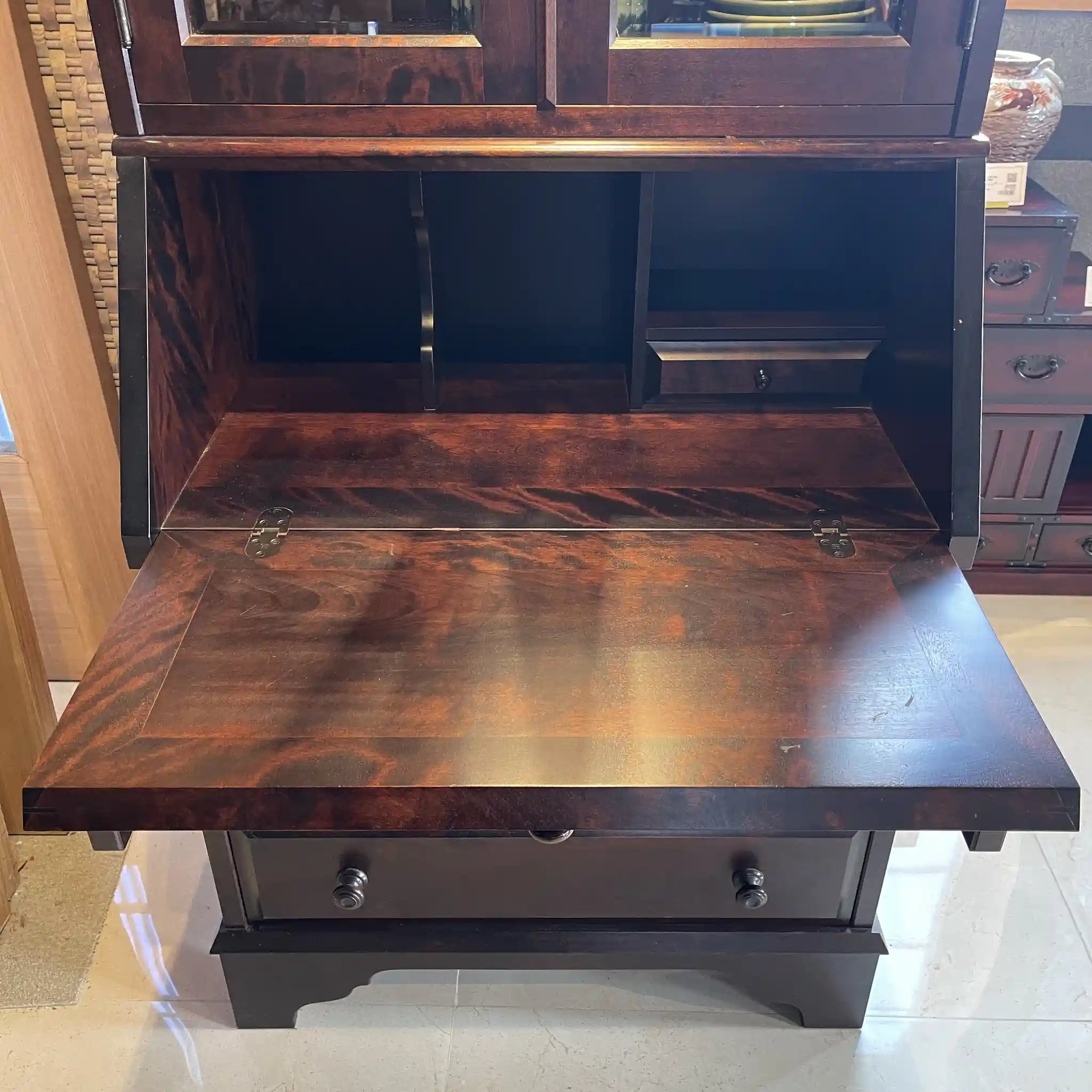 【リユース】 ライティングデスク 書棚付き / 北海道民芸家具 / 木製 / 日本