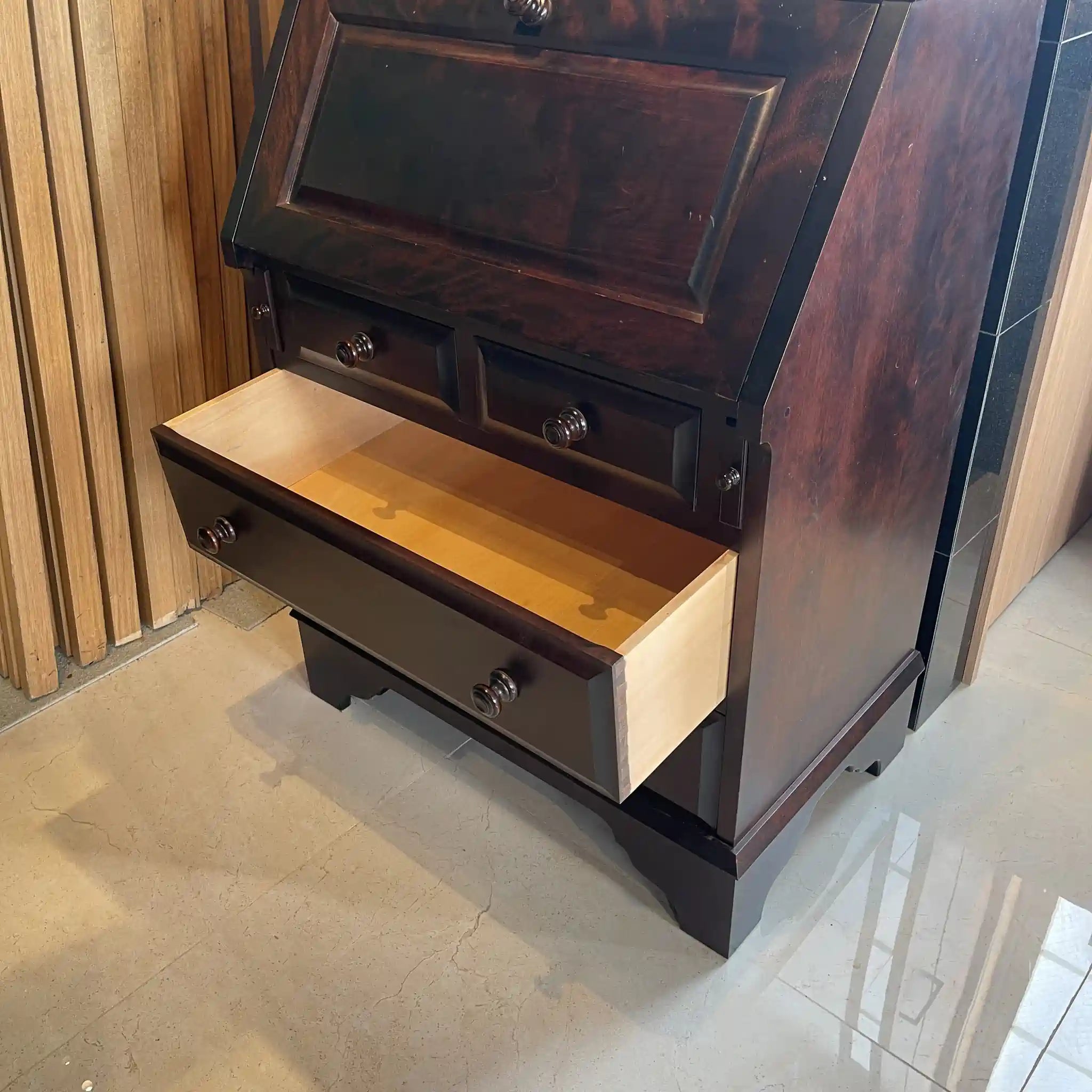 【リユース】 ライティングデスク 書棚付き / 北海道民芸家具 / 木製 / 日本