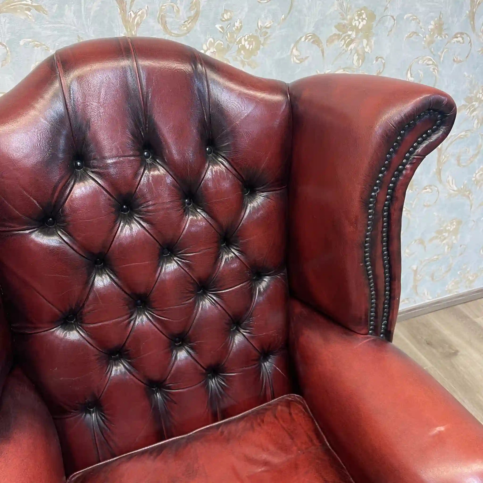 【アンティーク】 チェスターフィールドチェア / 1940年代 / 本革 / イギリス / ボタン締め,飾り鋲,総革張り