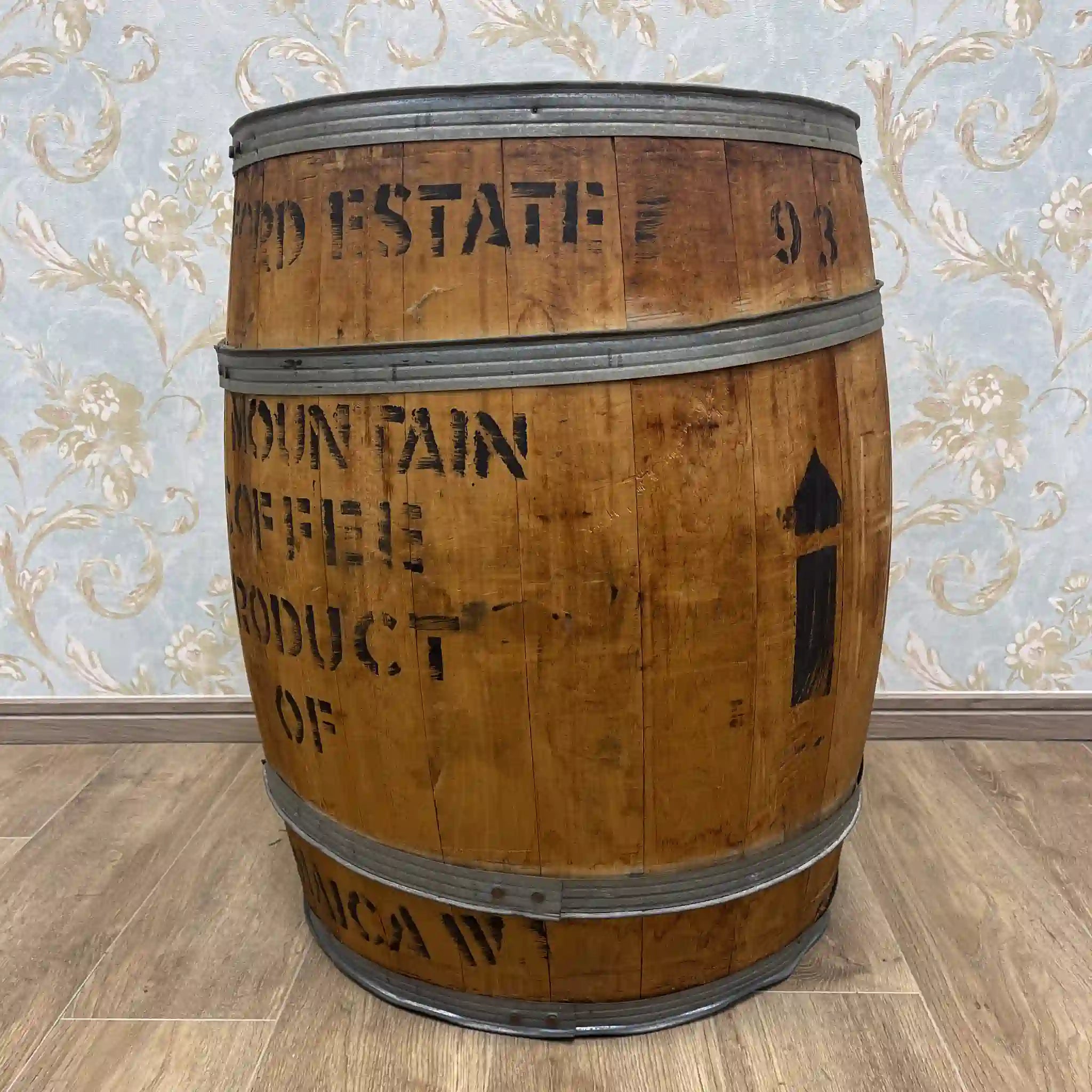 Vintage Coffee Barrel (Wooden Barrel, Metal Hoop)