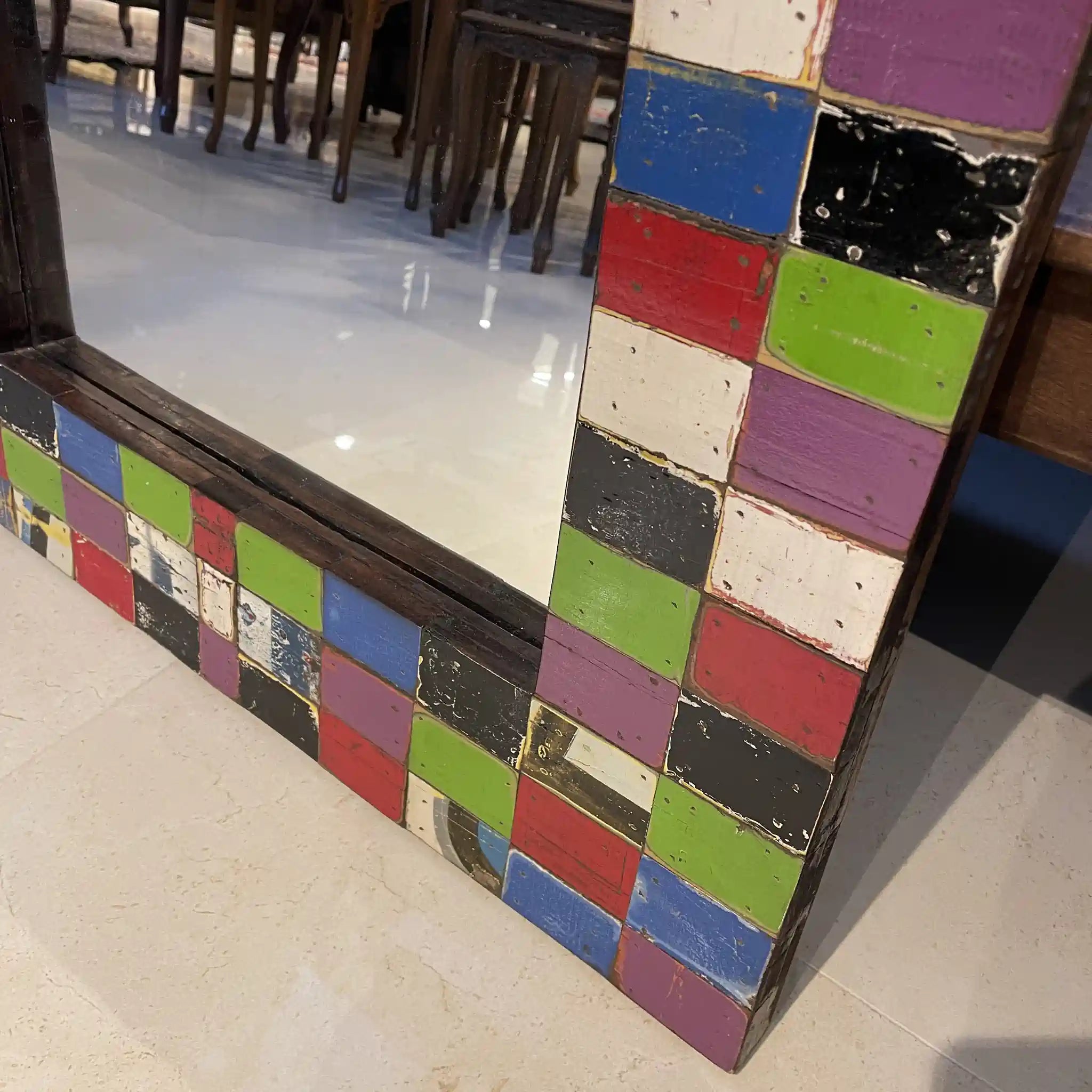 【アンティーク】 壁掛けミラー / パッチワーク,モザイクウッド