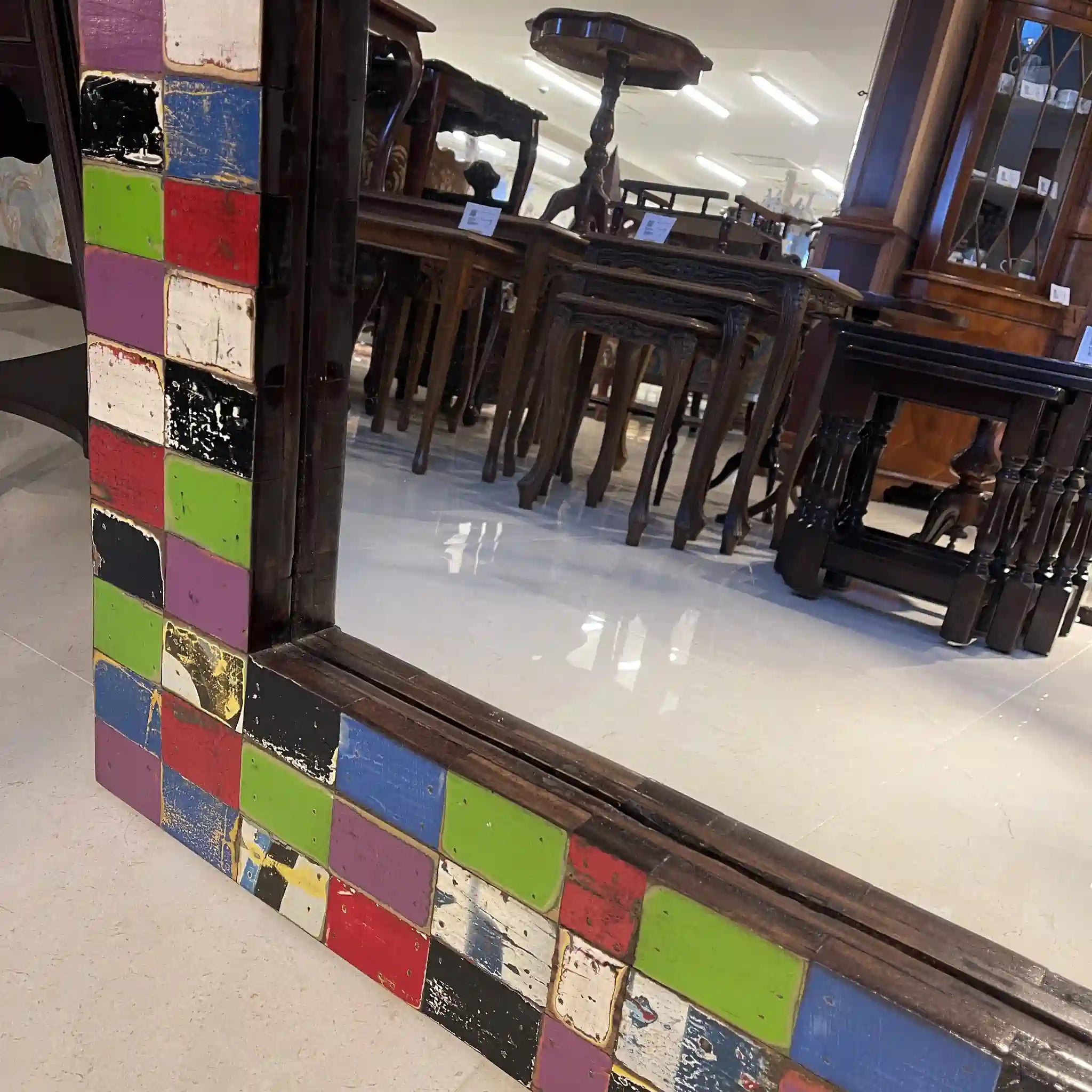 【アンティーク】 壁掛けミラー / パッチワーク,モザイクウッド