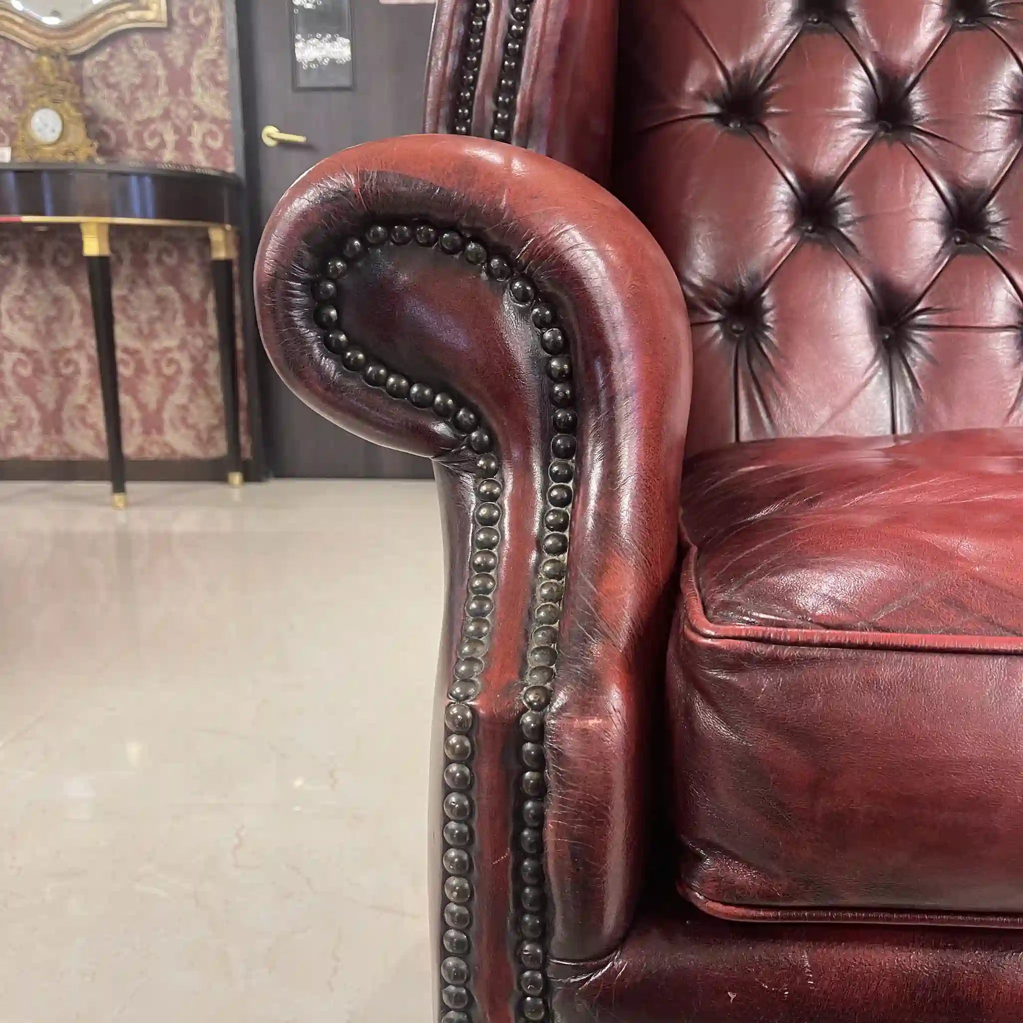 【アンティーク】 チェスターフィールドチェア / 1940年代 / 本革 / イギリス / ボタン締め,飾り鋲,総革張り