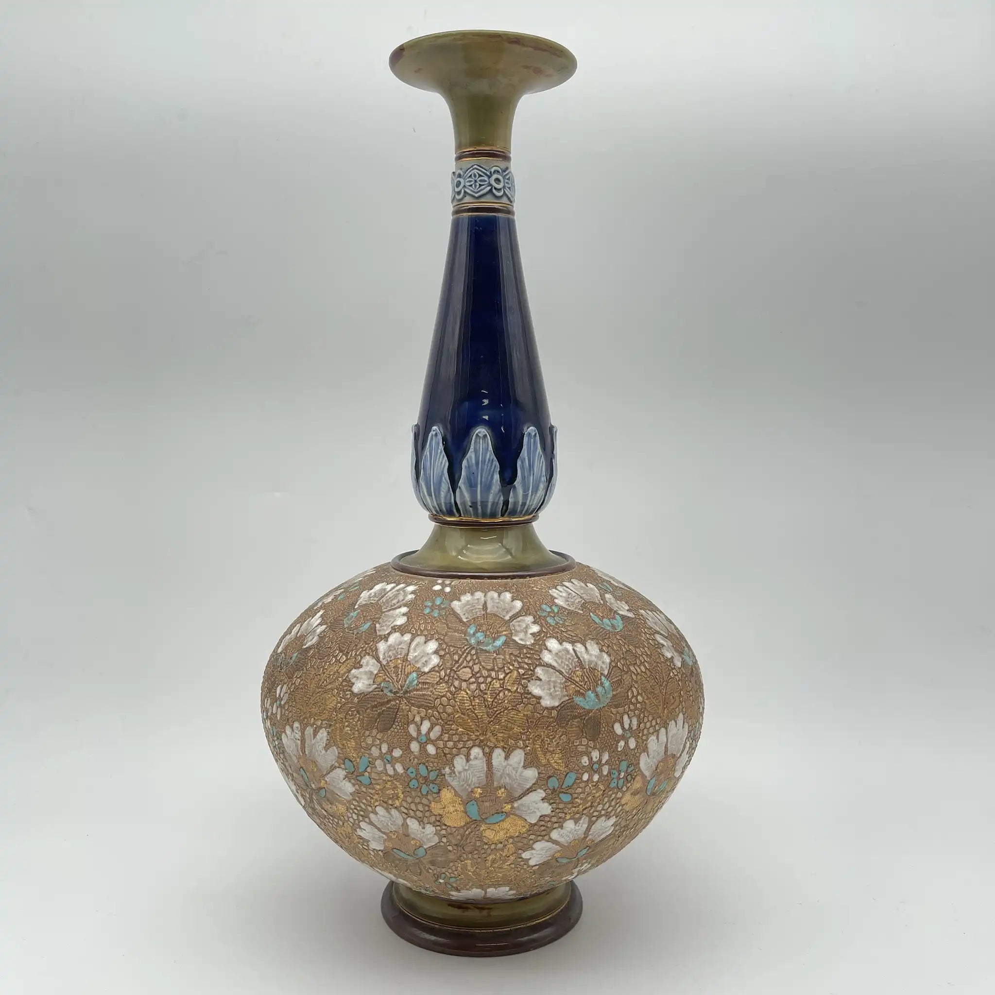 花瓶/ Royal Doulton / SLATER, 兰贝斯窑(Lambethware) / 20年代- 30年代左右/英国/斯莱特专利技术,蕾丝转印装饰,手工珐琅着色