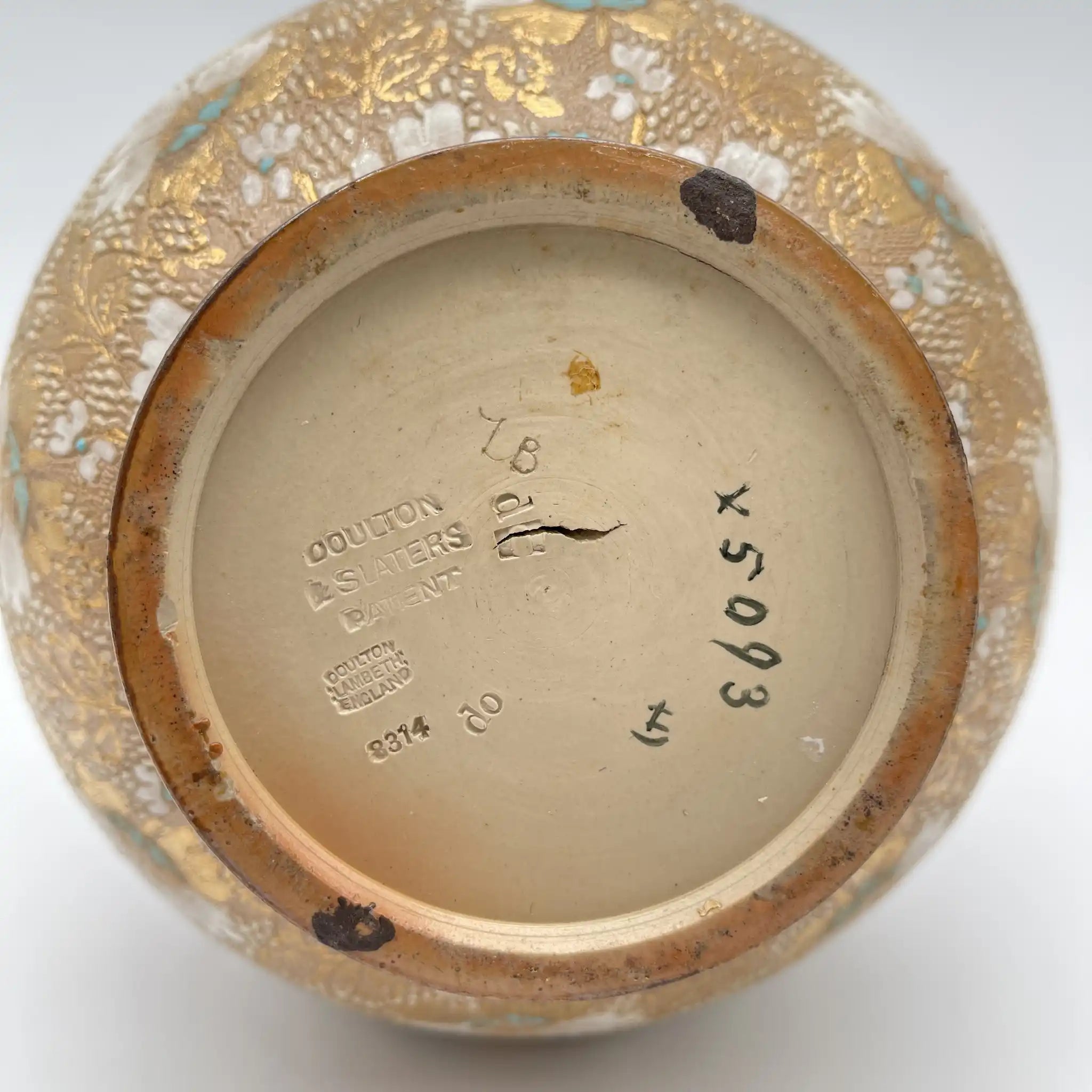 花瓶/ ROYAL DOULTON / SLATER / SLATER, 兰贝斯窑(Lambethware) / 20年代- 30年代左右/英国/斯莱特专利技术,蕾丝转印装饰,手工珐琅着色