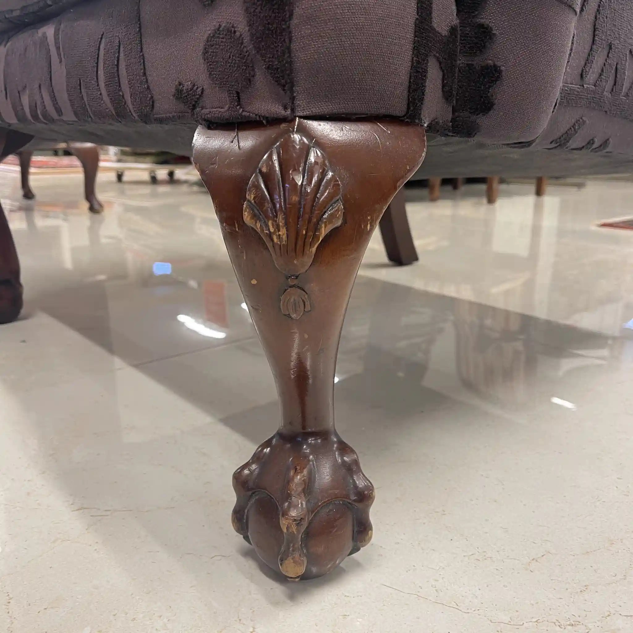 【アンティーク】 ウィングソファ 1P / ジョージアン様式 / 20世紀後期(推定) / ビーチ材 / イギリス / アニマルプリント, クロウ&ボールフット