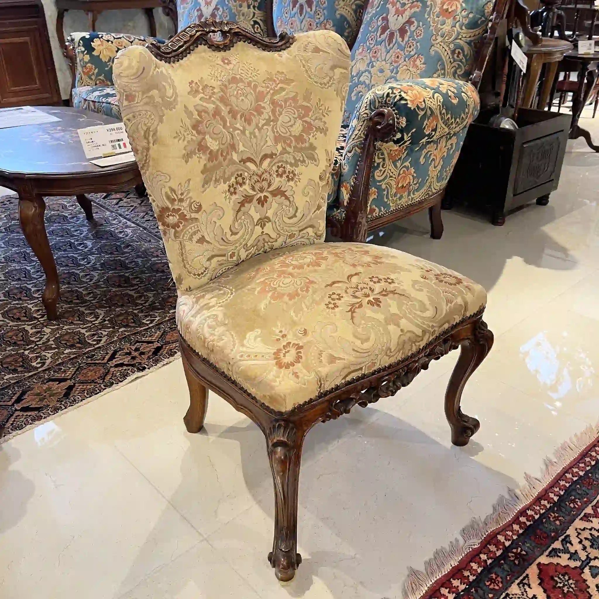 【リユース】 ソファセット / 天然木 / イタリア / アンティーク調,ロココ様式ハンドカービング,金華山織