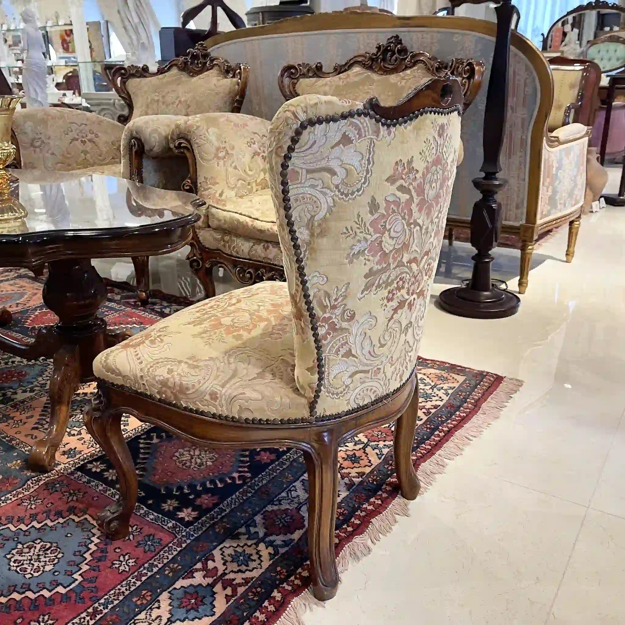 【リユース】 ソファセット / 天然木 / イタリア / アンティーク調,ロココ様式ハンドカービング,金華山織