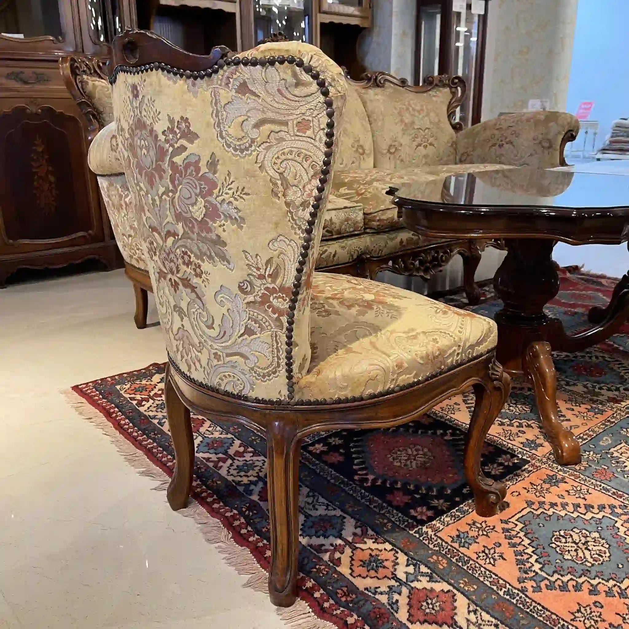 【リユース】 ソファセット / 天然木 / イタリア / アンティーク調,ロココ様式ハンドカービング,金華山織