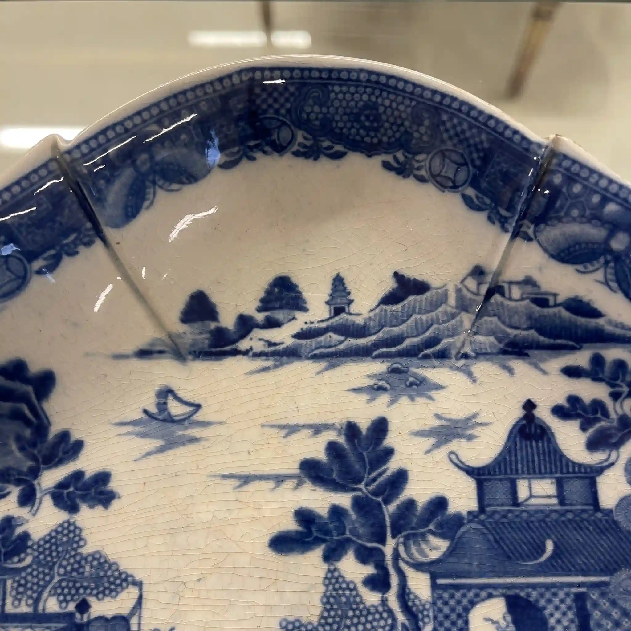 【アンティーク】 デボニア型プレート(皿) / SPODE(スポード) / 1800年頃 / 陶器 / イギリス / チャイニーズ・ランドスケープ