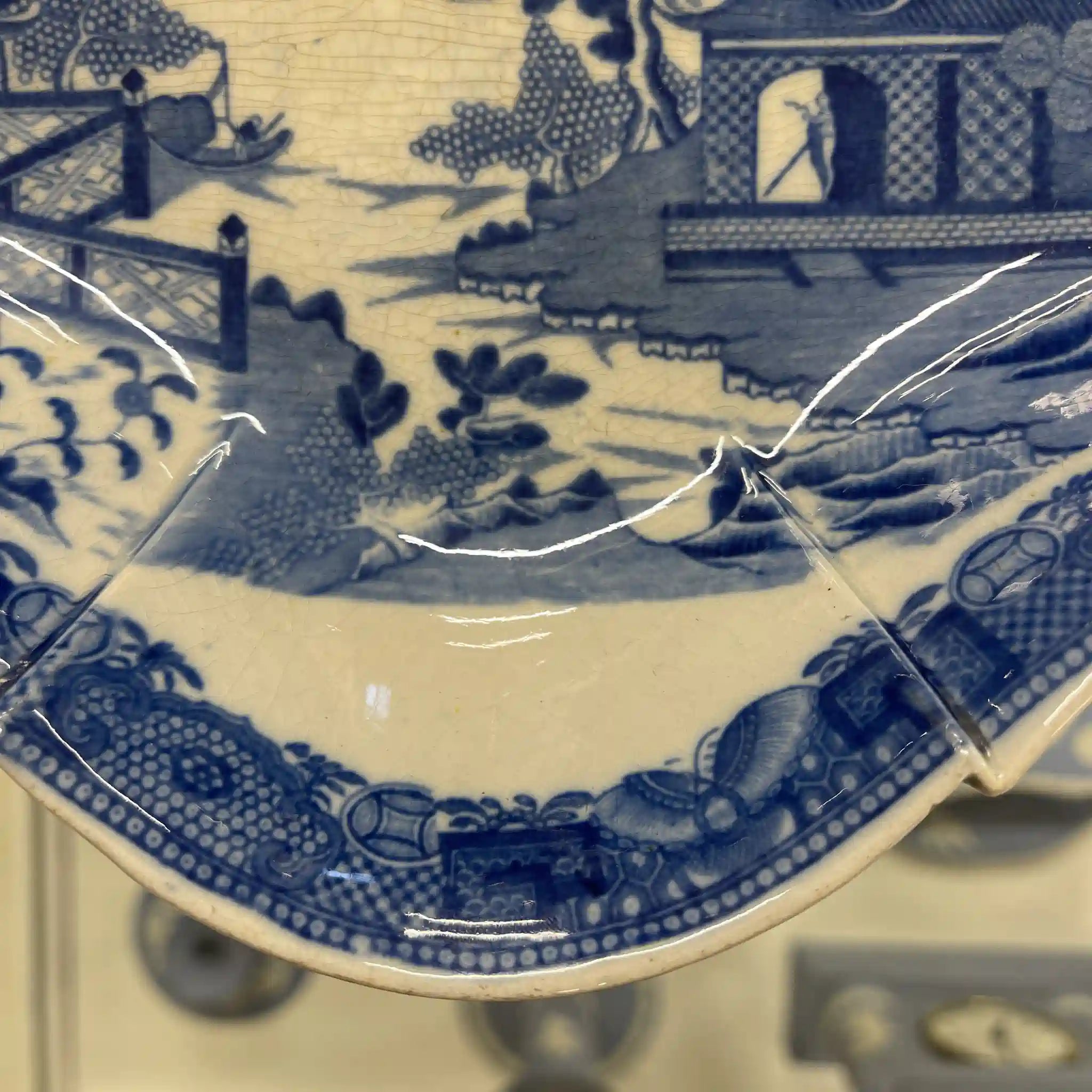 【アンティーク】 デボニア型プレート(皿) / SPODE(スポード) / 1800年頃 / 陶器 / イギリス / チャイニーズ・ランドスケープ