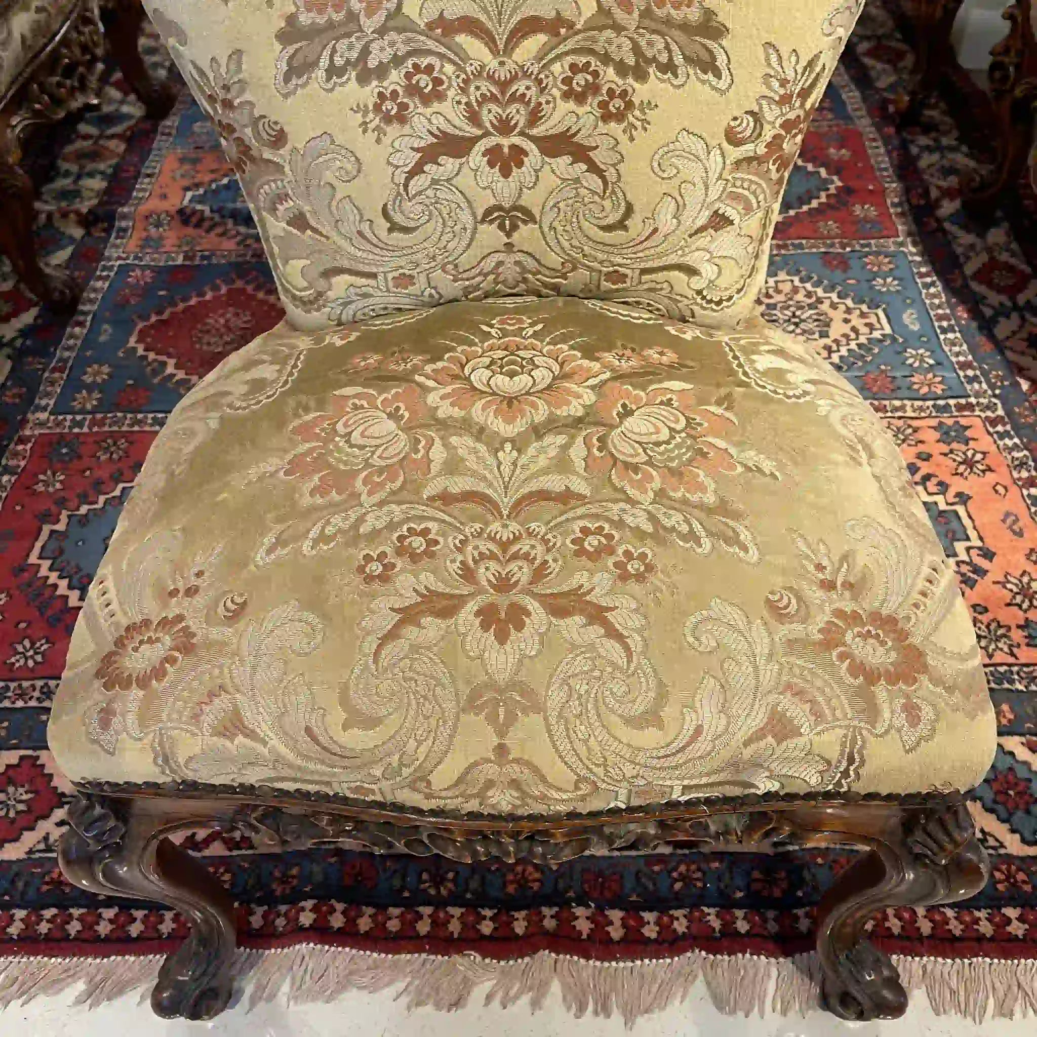 【リユース】 ソファセット / 天然木 / イタリア / アンティーク調,ロココ様式ハンドカービング,金華山織