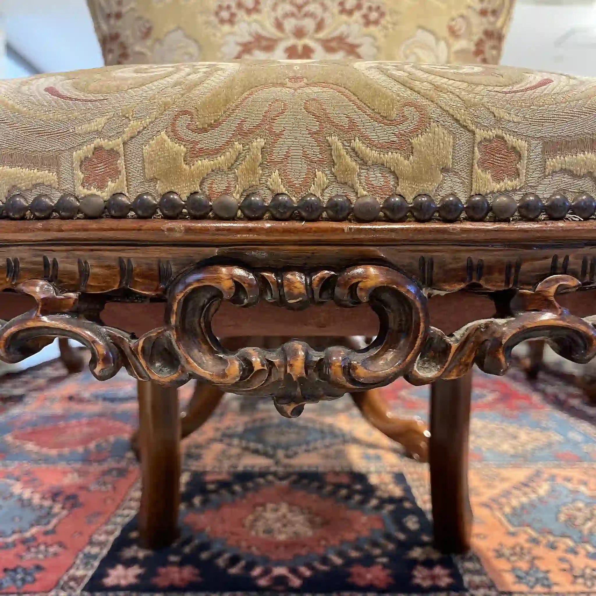 【リユース】 ソファセット / 天然木 / イタリア / アンティーク調,ロココ様式ハンドカービング,金華山織