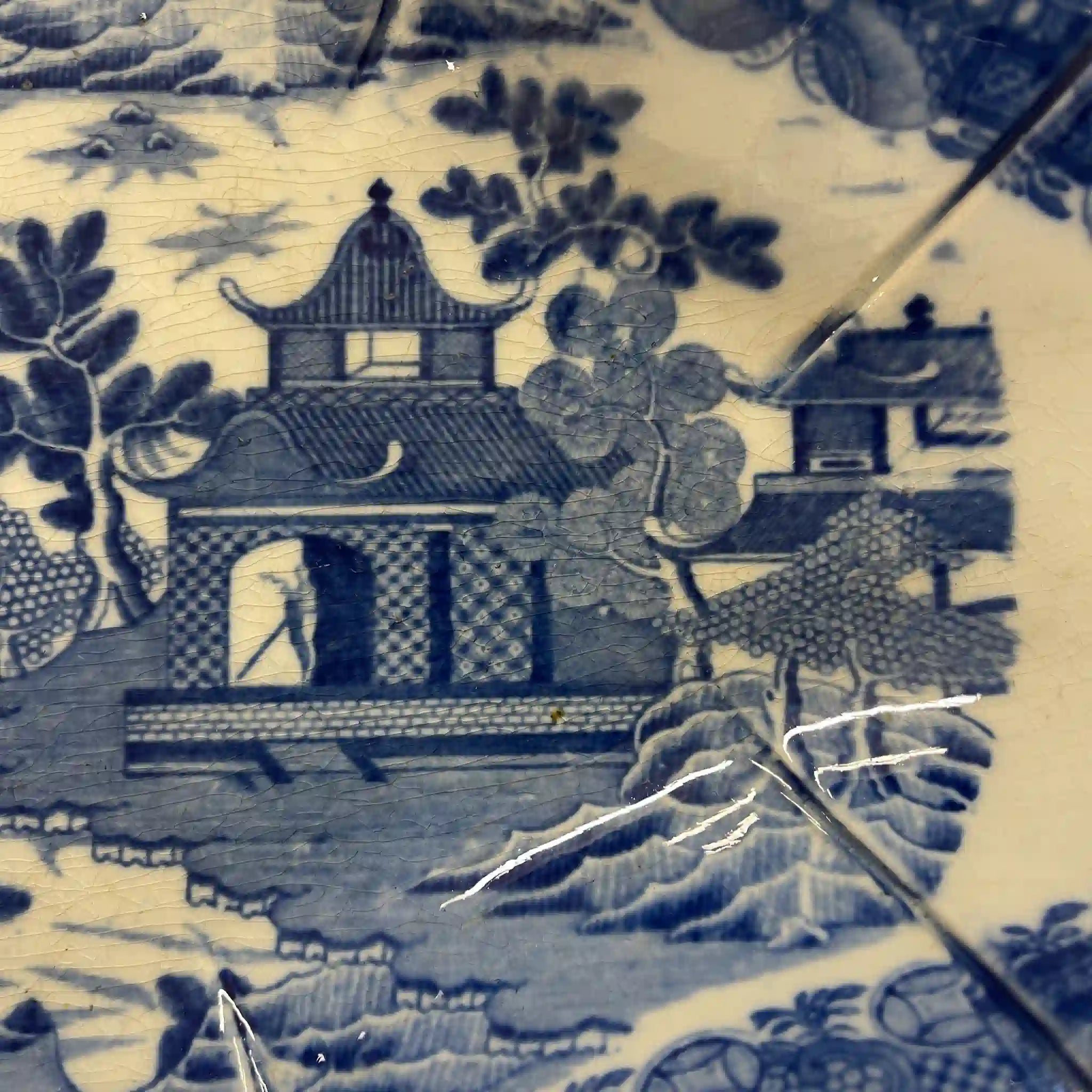 古董德文郡瓷盤(碟)/ 斯波德/ 藍色意大利/ 約1800年/ 英國/ 藍色柳樹圖案,帶凹槽