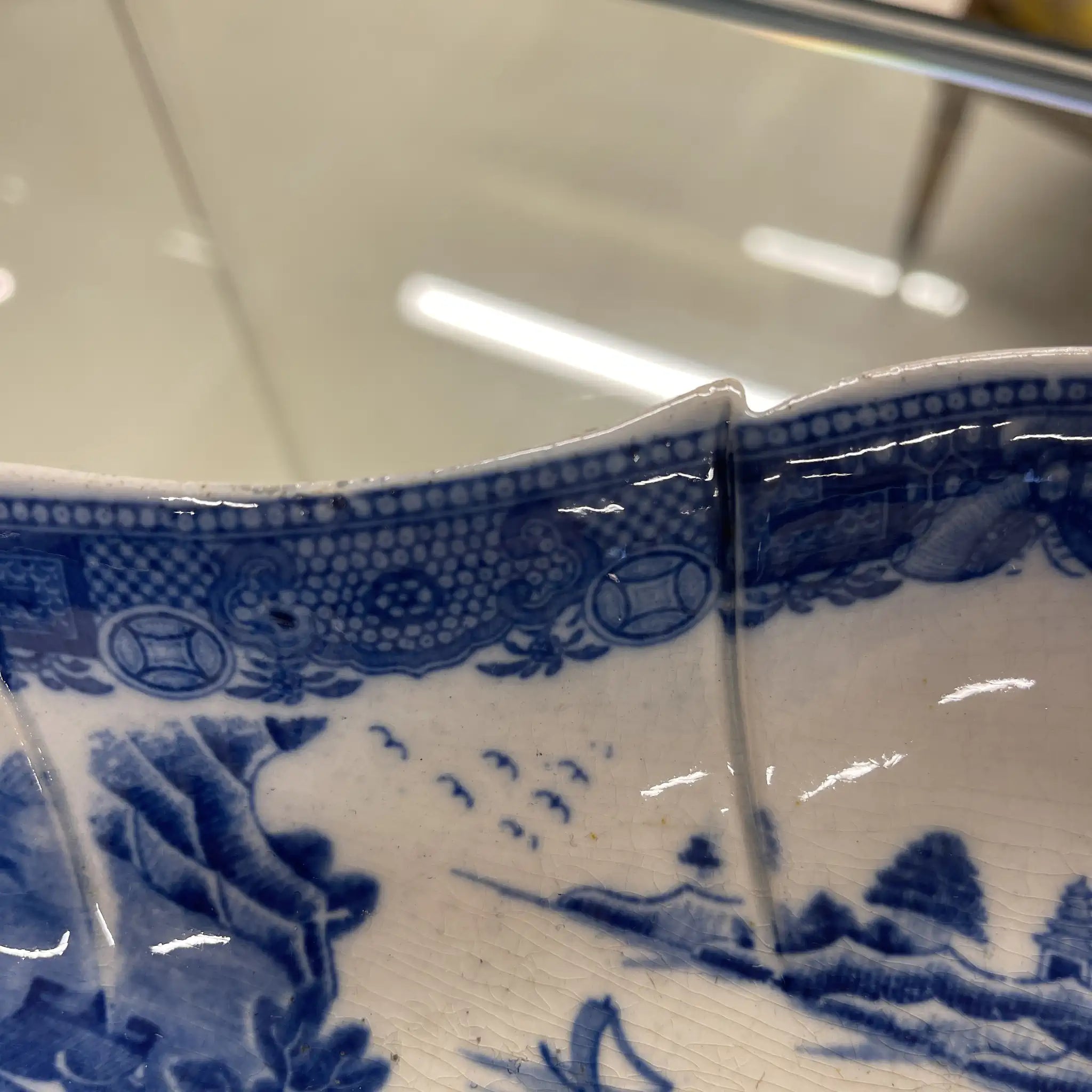 古董德文郡瓷盤(碟)/ 斯波德/ 藍色意大利/ 約1800年/ 英國/ 藍色柳樹圖案,帶凹槽