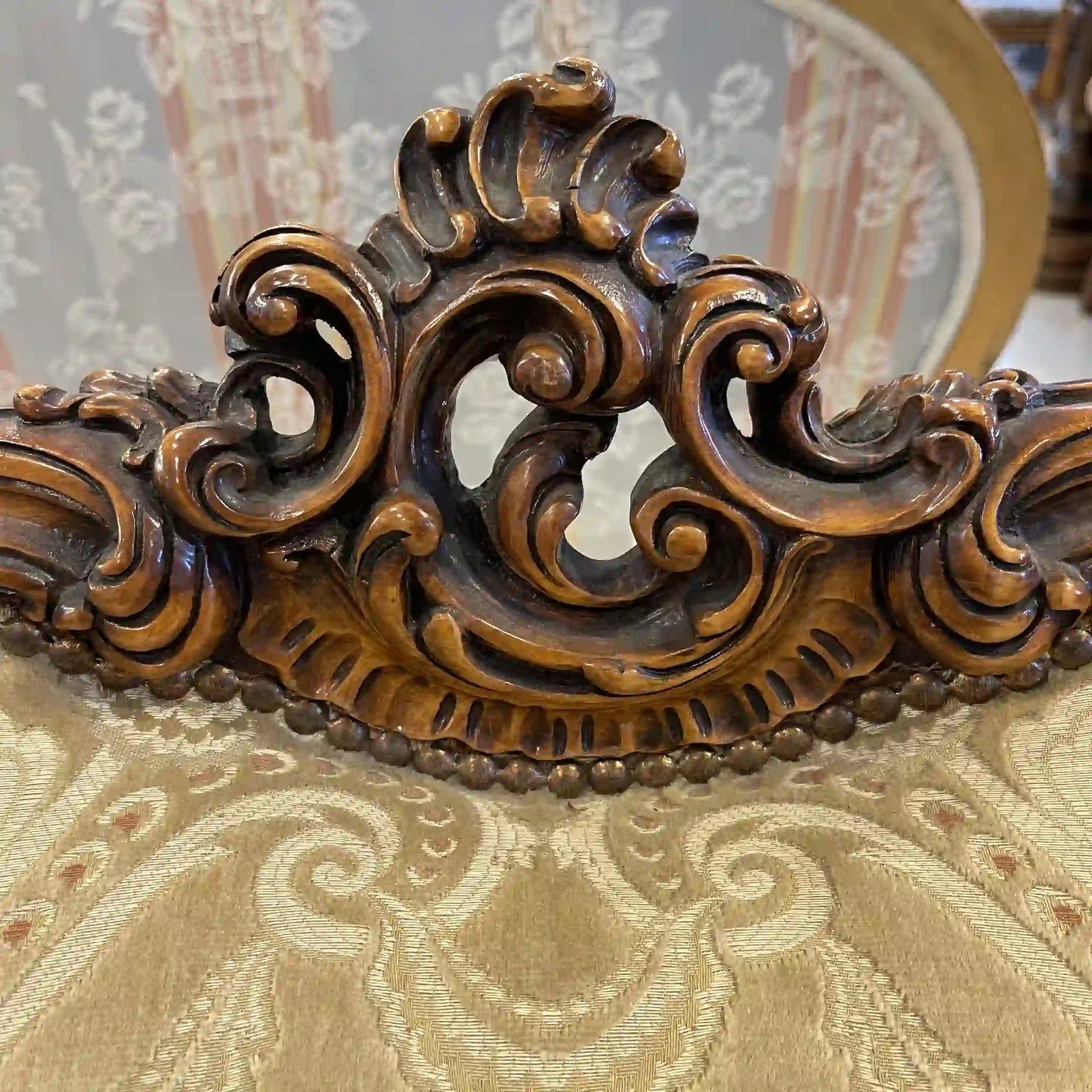 【リユース】 ソファセット / 天然木 / イタリア / アンティーク調,ロココ様式ハンドカービング,金華山織