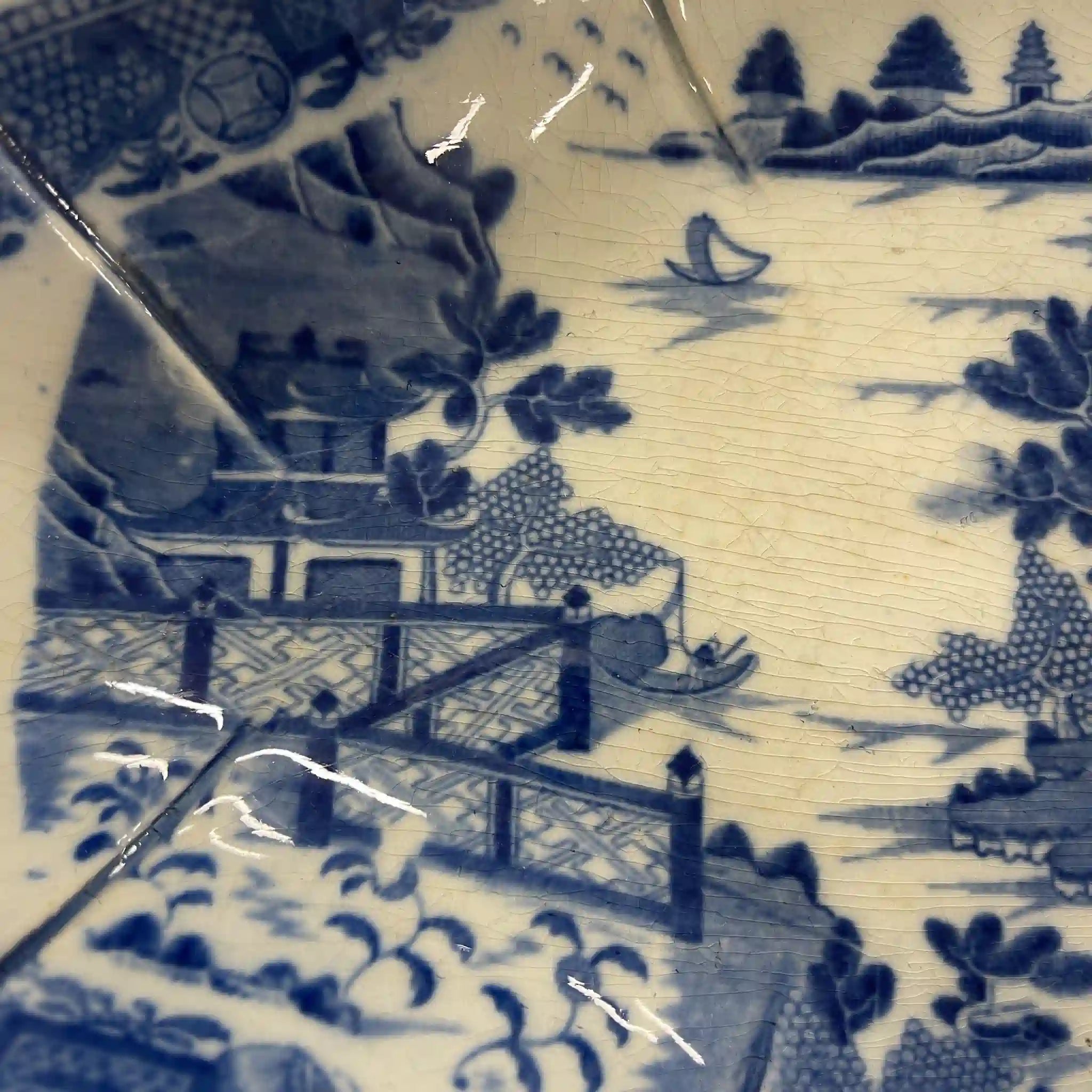 古董德文郡瓷盤(碟)/ 斯波德/ 藍色意大利/ 約1800年/ 英國/ 藍色柳樹圖案,帶凹槽