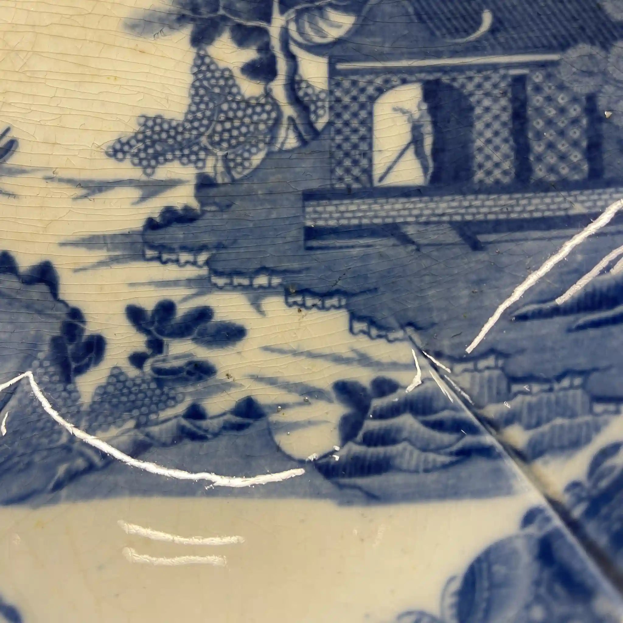 古董德文郡瓷盤(碟)/ 斯波德/ 藍色意大利/ 約1800年/ 英國/ 藍色柳樹圖案,帶凹槽