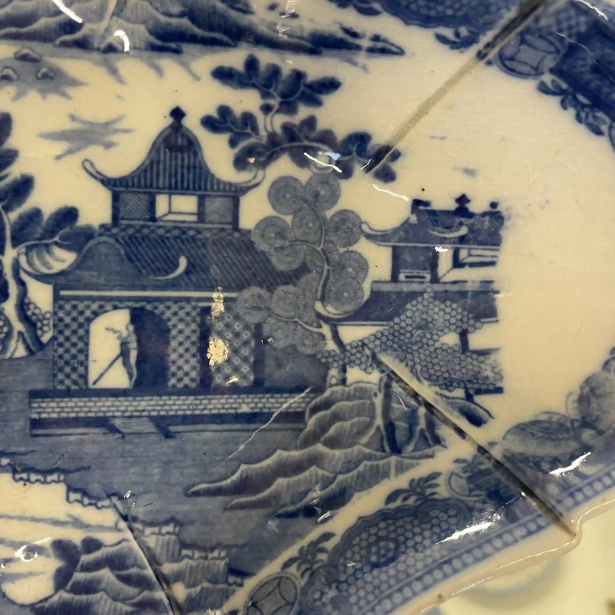 古董德文郡瓷盤(碟)/ 斯波德/ 藍色意大利/ 約1800年/ 英國/ 藍色柳樹圖案,帶凹槽