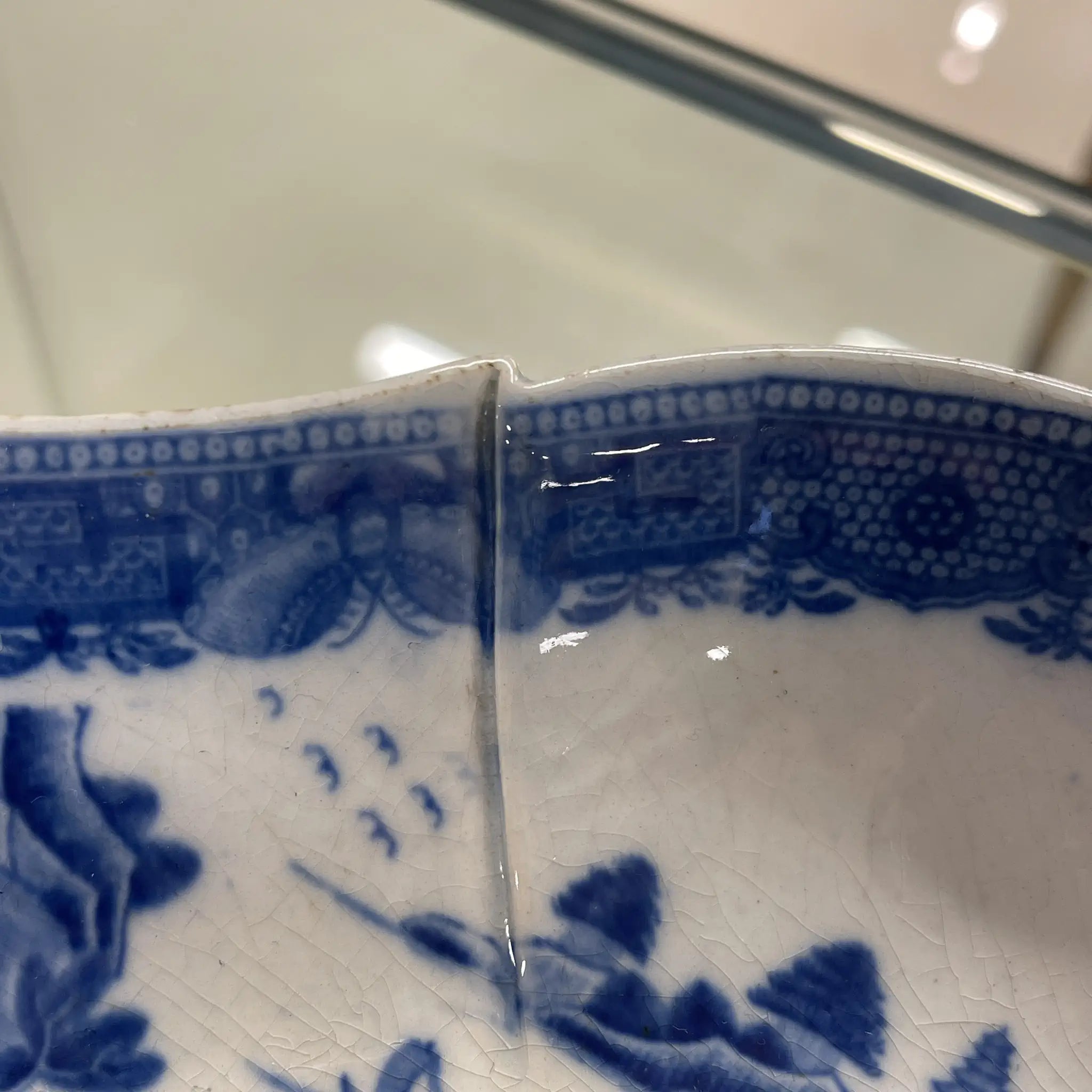 古董德文郡瓷盤(碟)/ 斯波德/ 藍色意大利/ 約1800年/ 英國/ 藍色柳樹圖案,帶凹槽