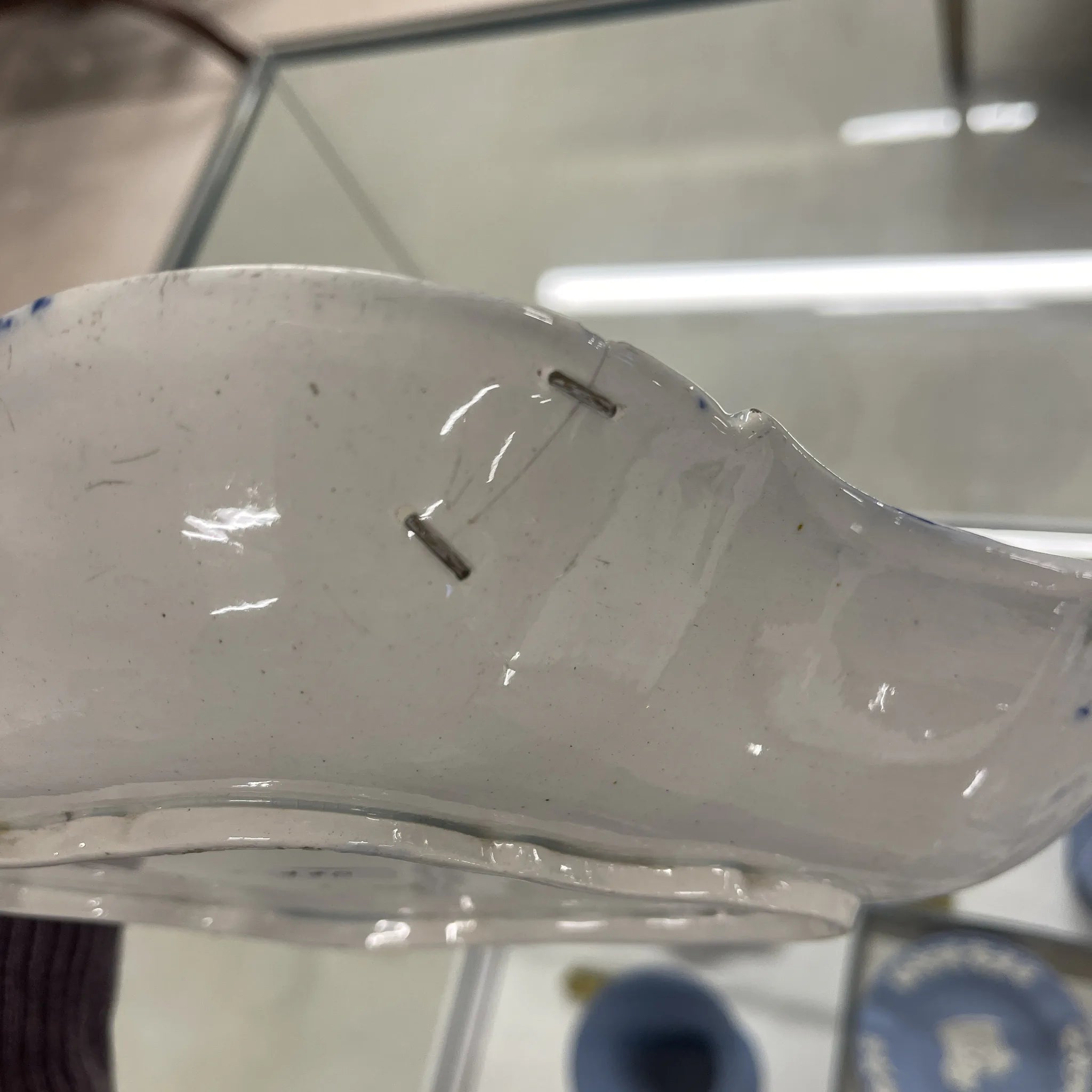 古董德文郡瓷盤(碟)/ 斯波德瓷器 / 義大利藍柳紋凹槽紋 / 19世紀