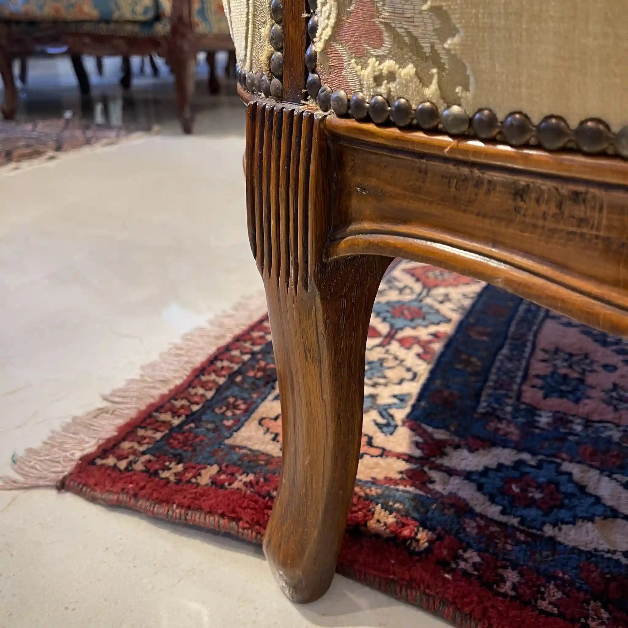 【リユース】 ソファセット / 天然木 / イタリア / アンティーク調,ロココ様式ハンドカービング,金華山織