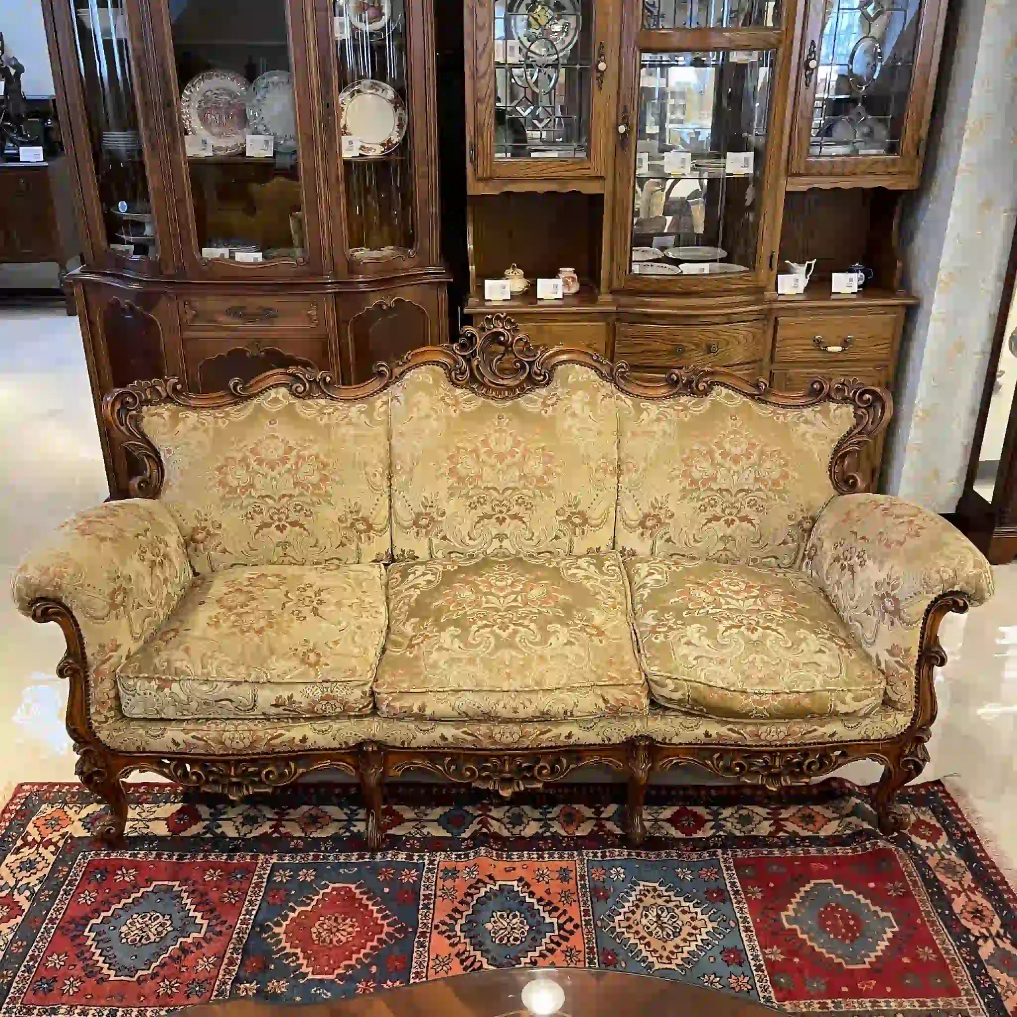 【リユース】 ソファセット / 天然木 / イタリア / アンティーク調,ロココ様式ハンドカービング,金華山織