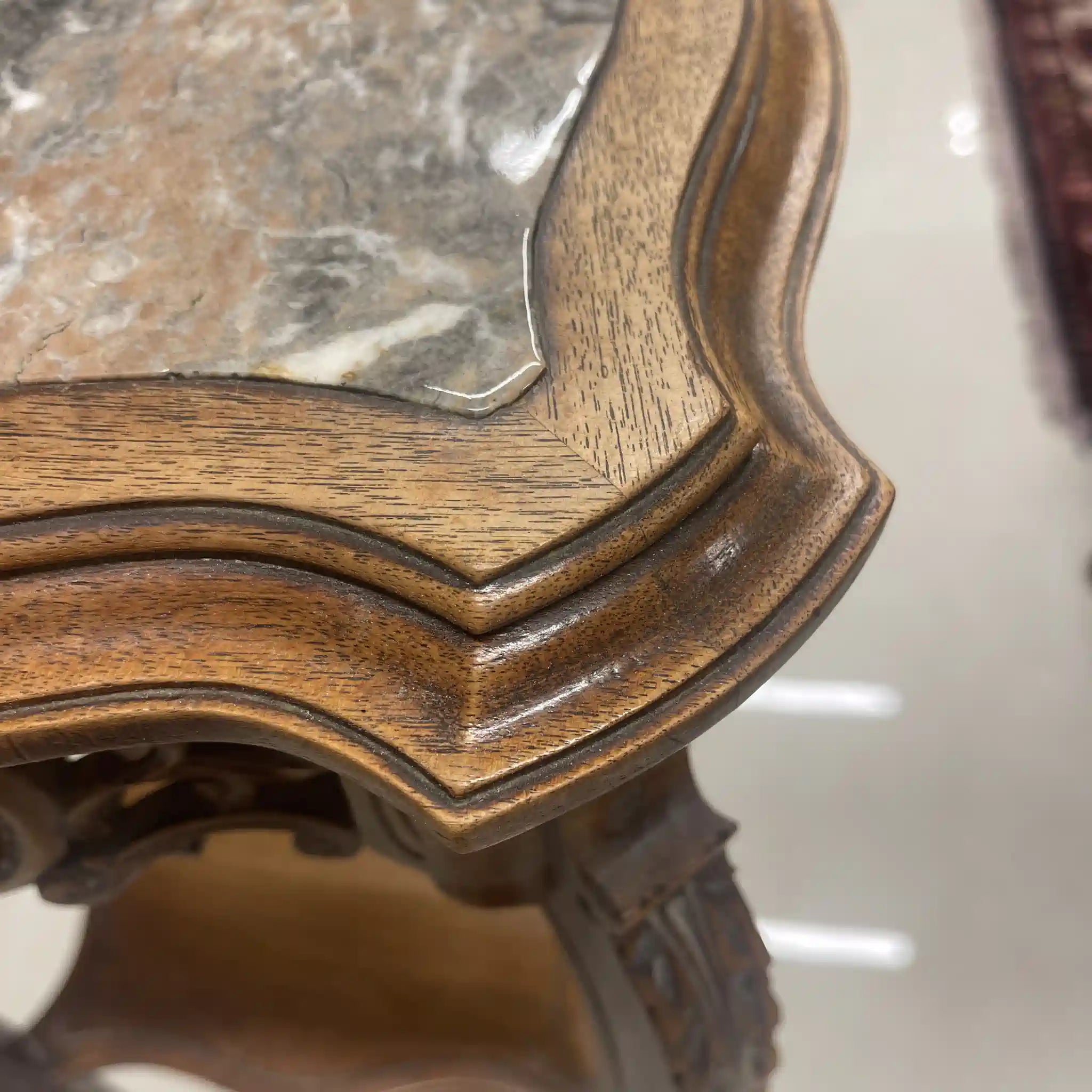 【アンティーク】 プランツスタンド / 20世紀前期(推定) / ウォールナット材 / フランス / マーブルトップ