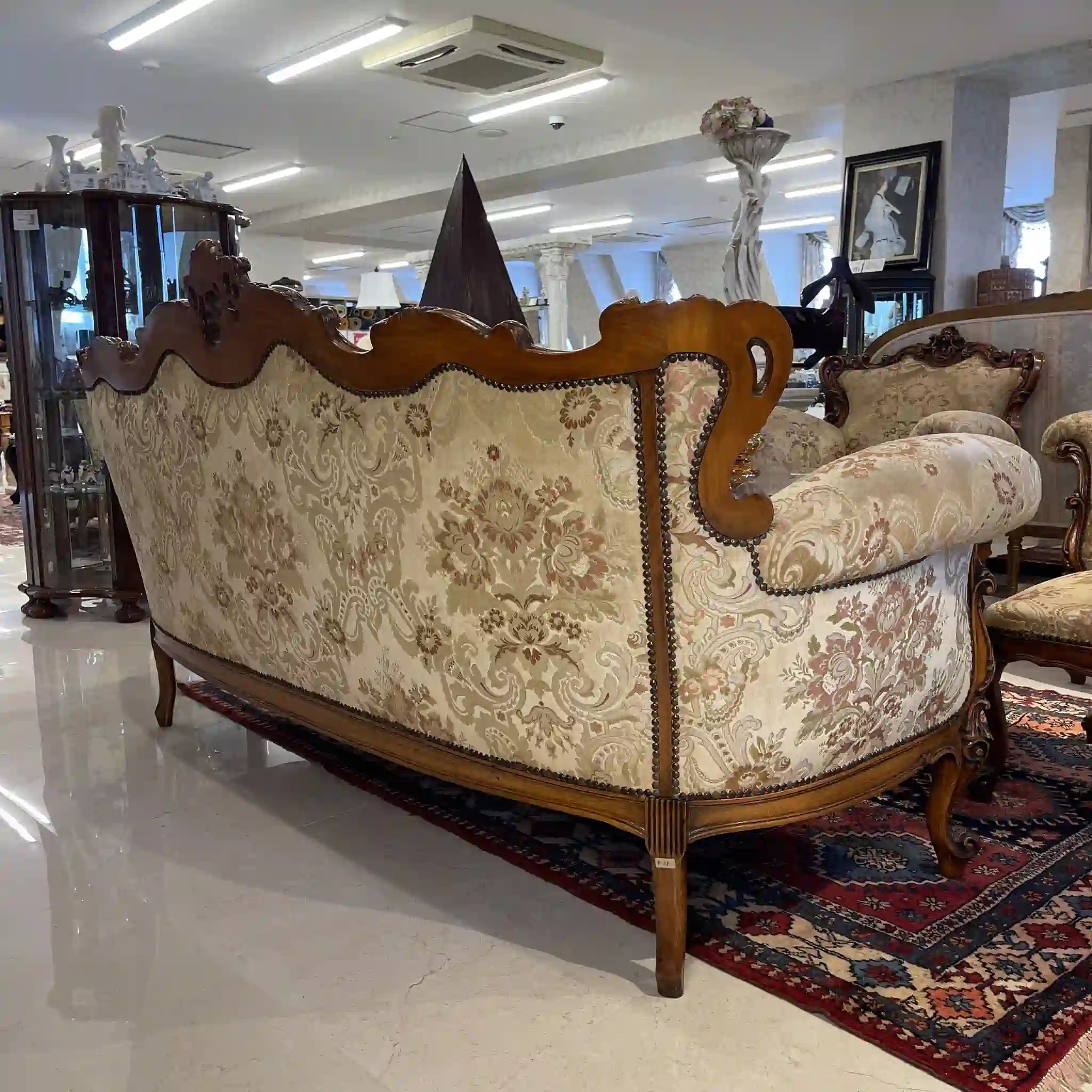 【リユース】 ソファセット / 天然木 / イタリア / アンティーク調,ロココ様式ハンドカービング,金華山織