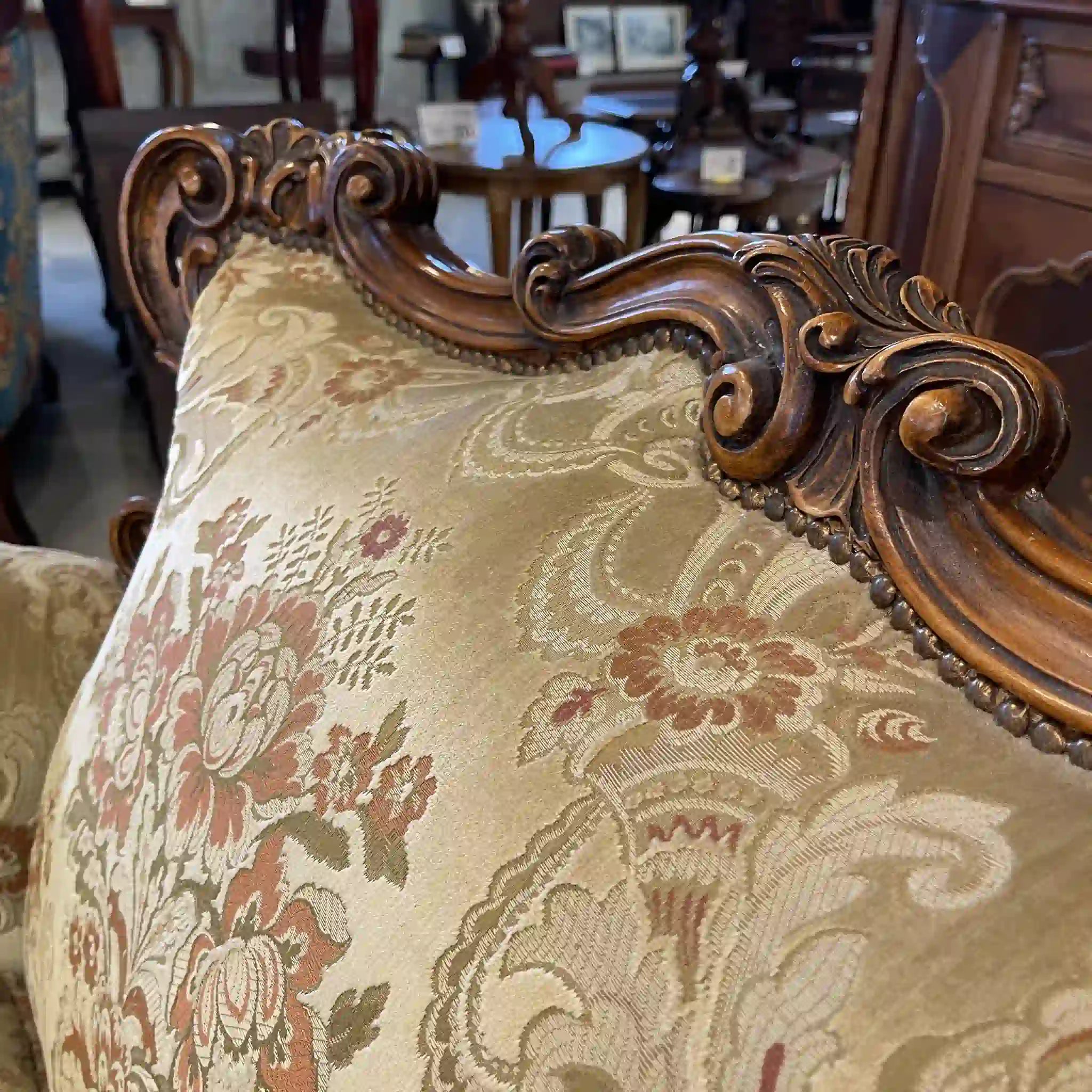 【リユース】 ソファセット / 天然木 / イタリア / アンティーク調,ロココ様式ハンドカービング,金華山織