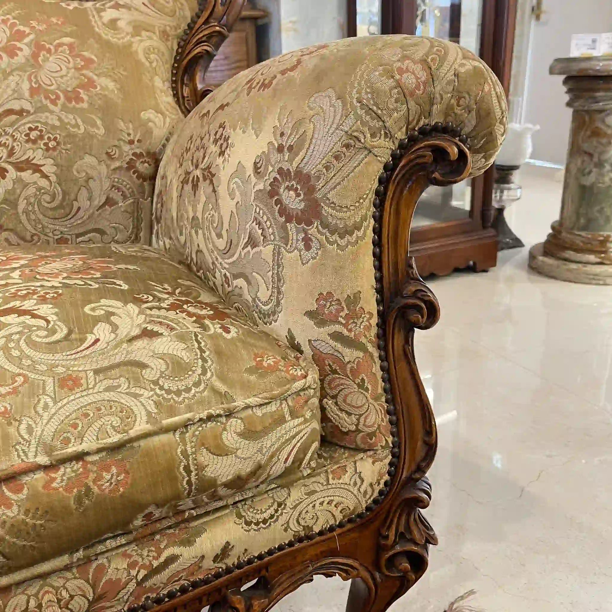 【リユース】 ソファセット / 天然木 / イタリア / アンティーク調,ロココ様式ハンドカービング,金華山織