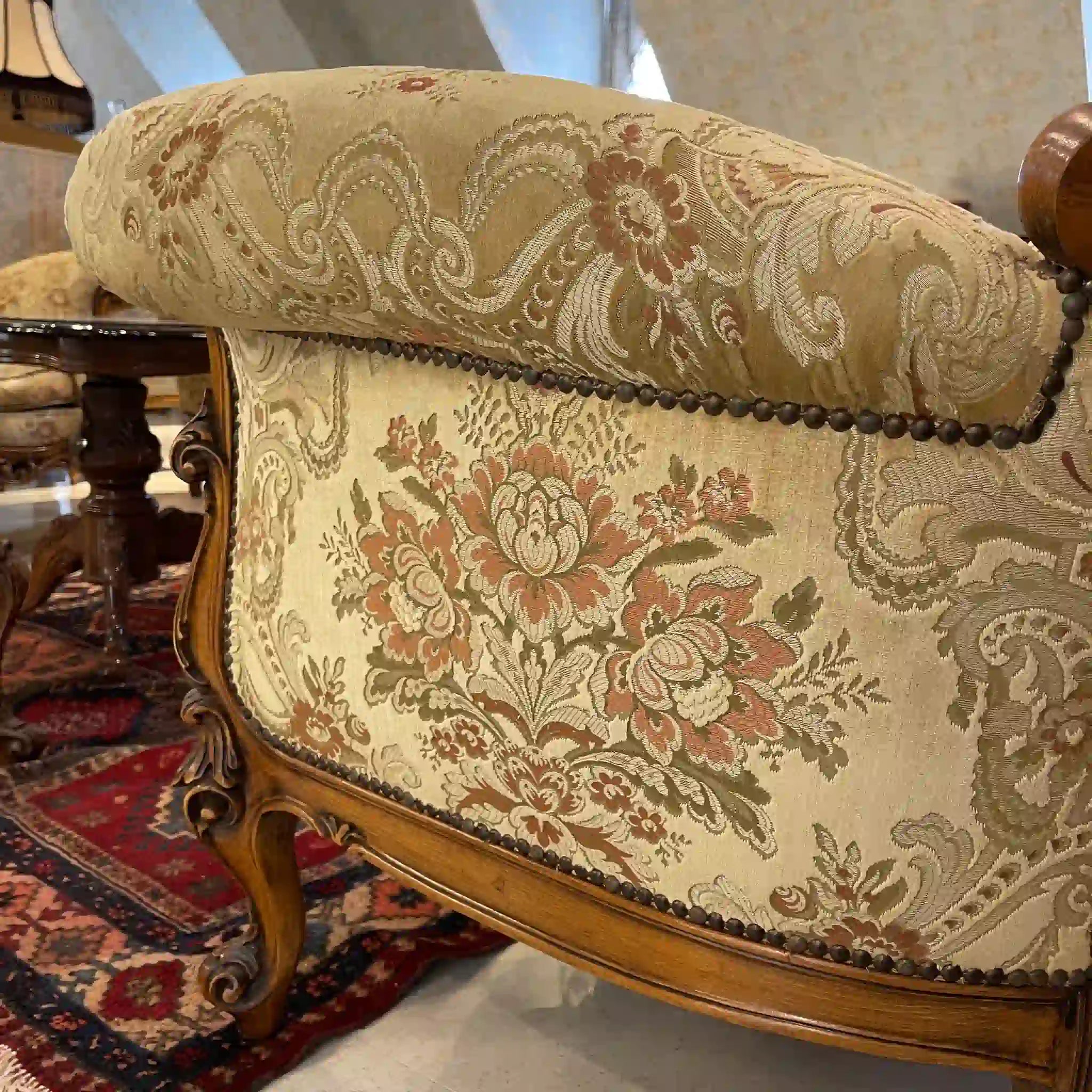 【リユース】 ソファセット / 天然木 / イタリア / アンティーク調,ロココ様式ハンドカービング,金華山織