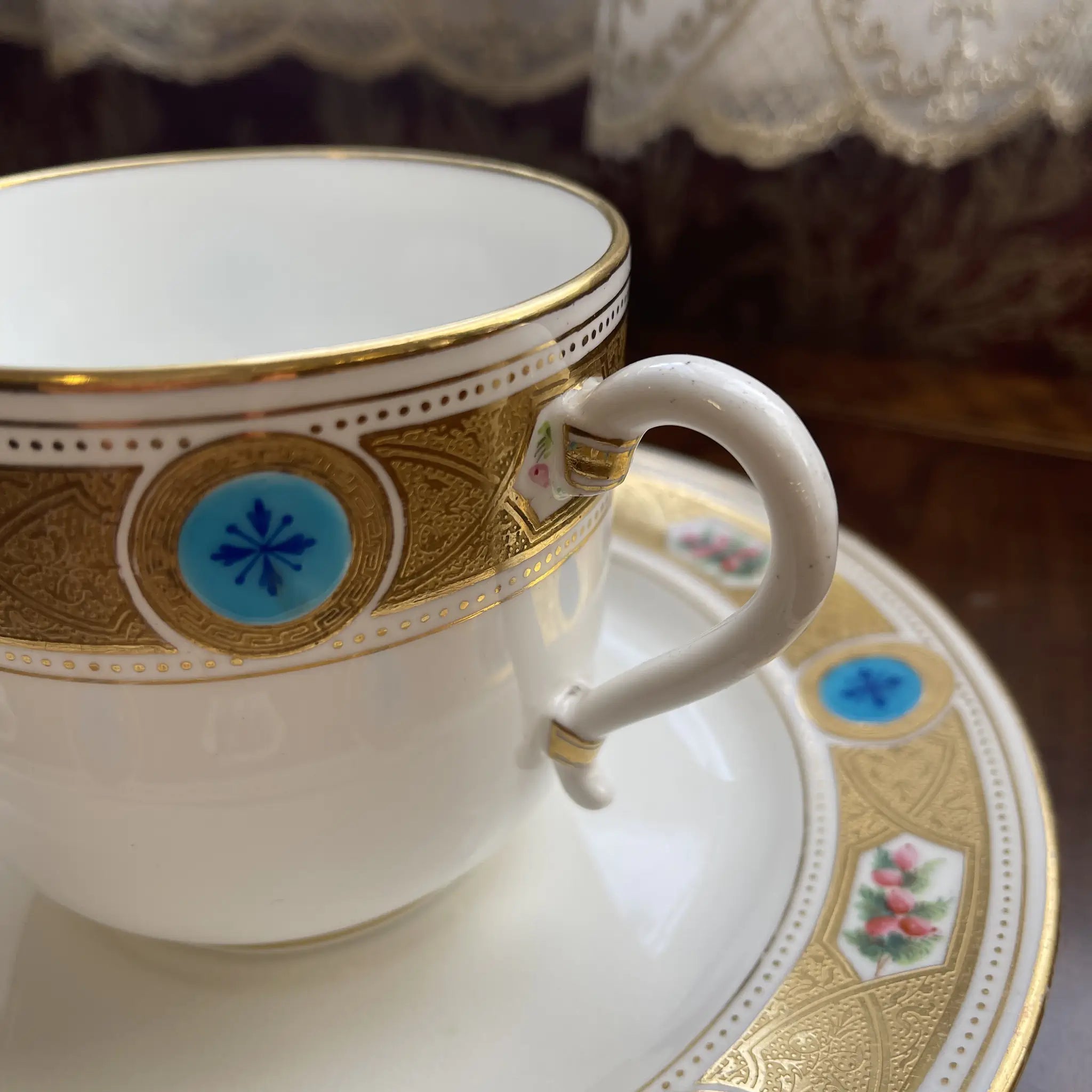 【アンティーク】 カップ&ソーサー / MINTON(ミントン) / ターコイズシリーズ / 1870年頃 / イギリス / 金彩装飾