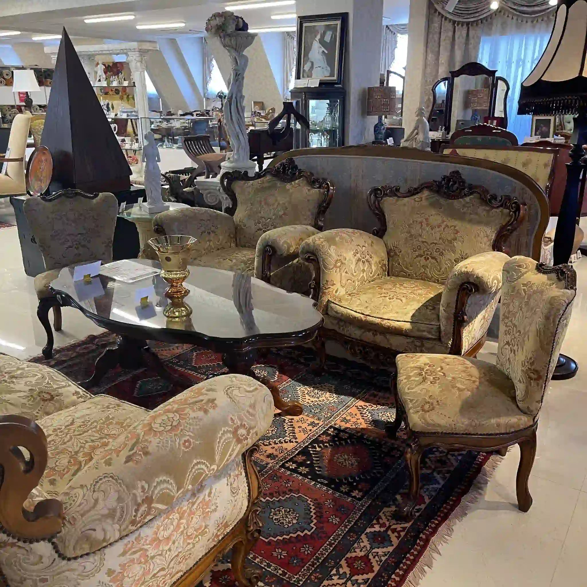 【リユース】 ソファセット / 天然木 / イタリア / アンティーク調,ロココ様式ハンドカービング,金華山織