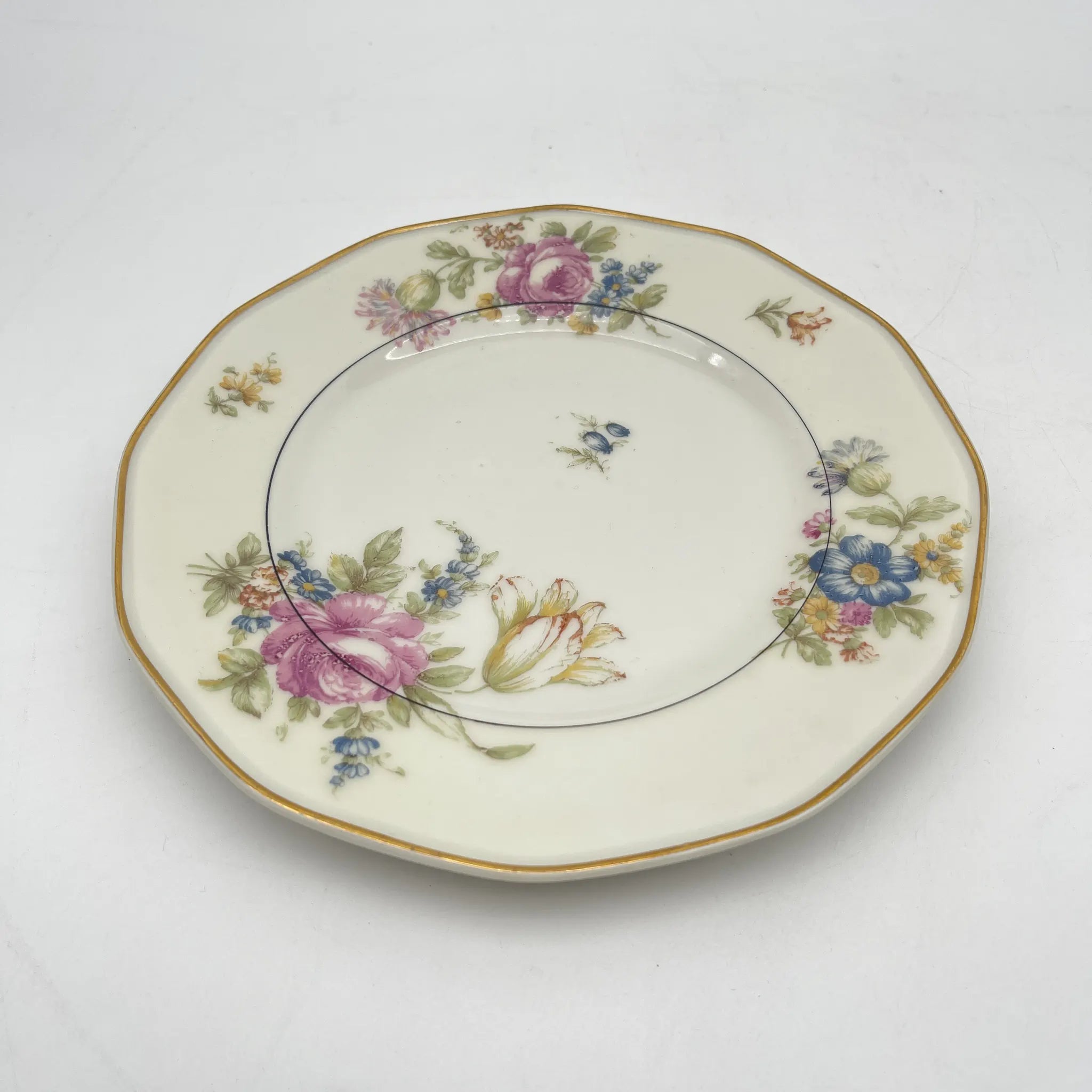 【古董】晚餐和甜点盘2p / Theodore Haviland(西奥多阿比兰)/ Nosegay /估计20c早中期/瓷器/法国/花束,金色