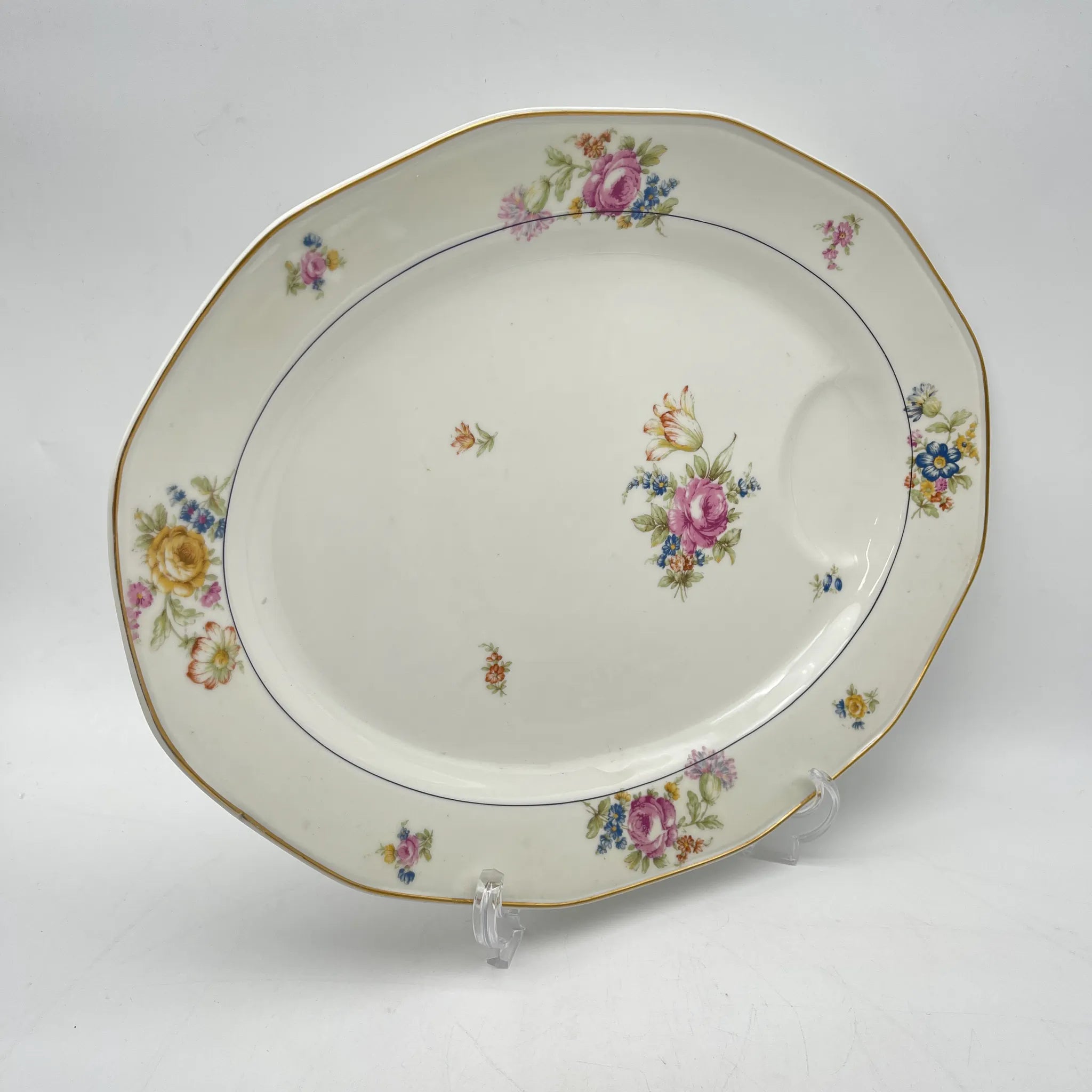 【古董】椭圆形盘子/ Theodore Haviland / Nosegay /估计20c早中期/瓷器/法国/花束,金彩