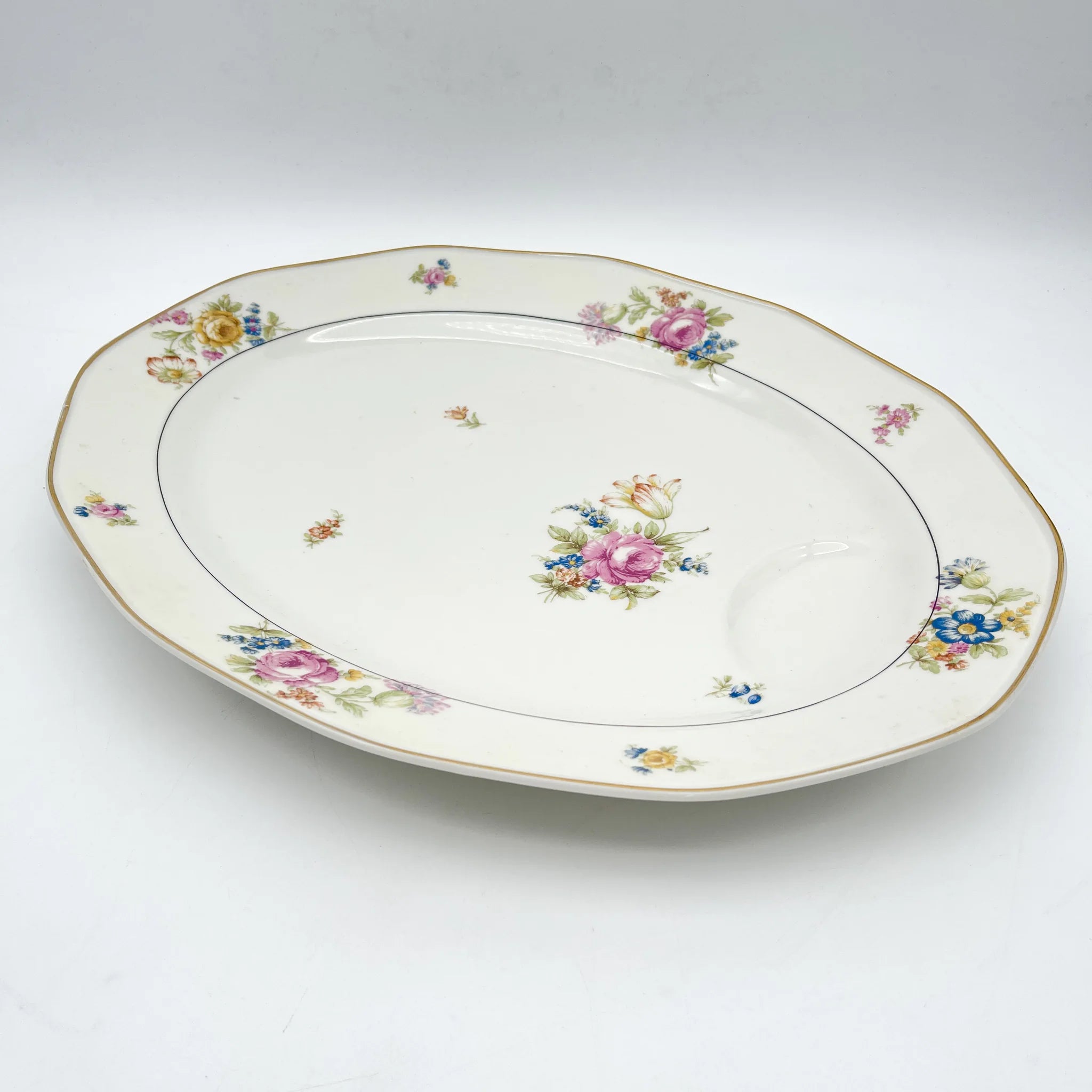 【古董】椭圆形盘子/ Theodore Haviland / Nosegay /估计20c早中期/瓷器/法国/花束,金彩